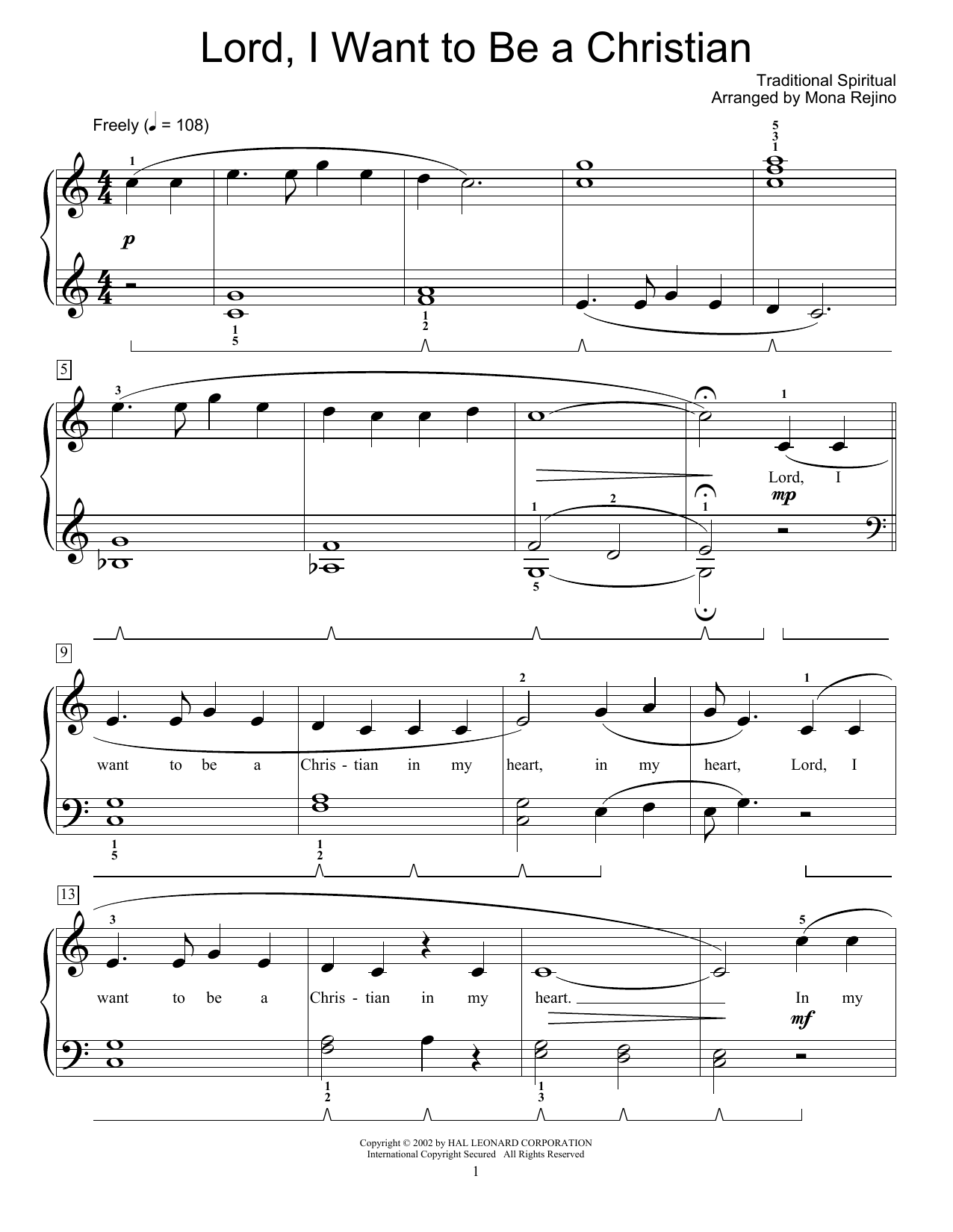 Traditional Spiritual Lord, I Want To Be A Christian Sheet Music Notes & Chords for Educational Piano - Download or Print PDF Traditional Spiritual Lord, I Want To Be A Christian Sheet Music Notes & Chords for Educational Piano - Download or Print PDF