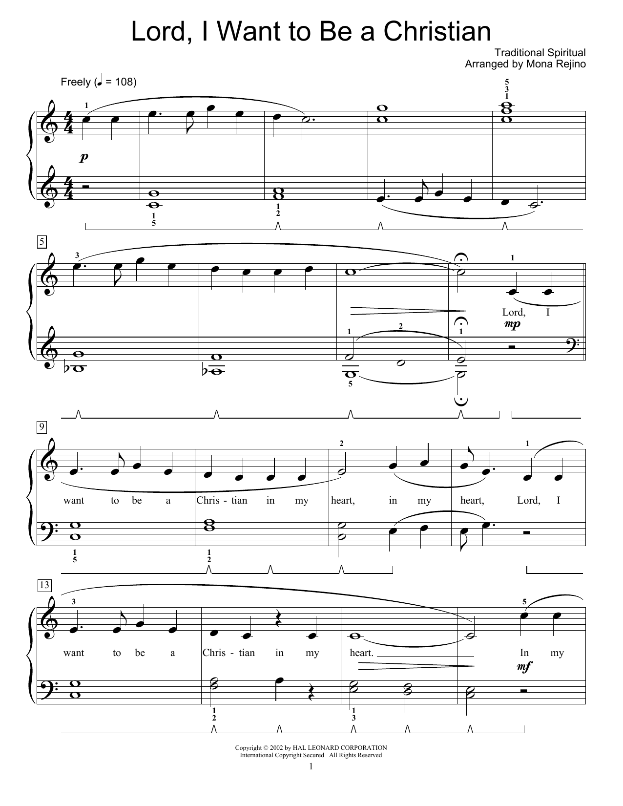 Traditional Spiritual Lord, I Want To Be A Christian Sheet Music Notes & Chords for Educational Piano - Download or Print PDF