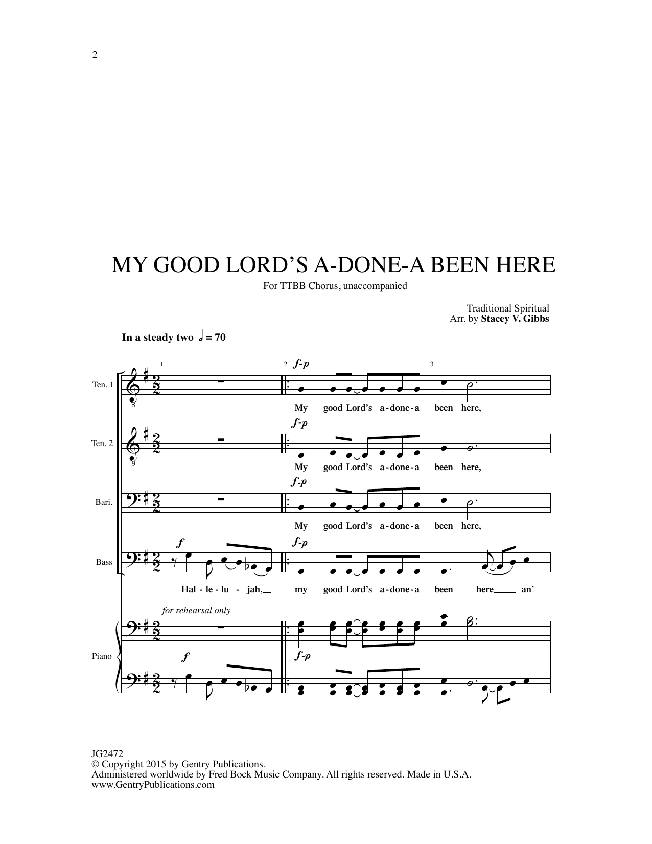 Traditional Spiritual My Good Lord's Done-a Been Here (arr. Stacey V. Gibbs) Sheet Music Notes & Chords for TTBB Choir - Download or Print PDF