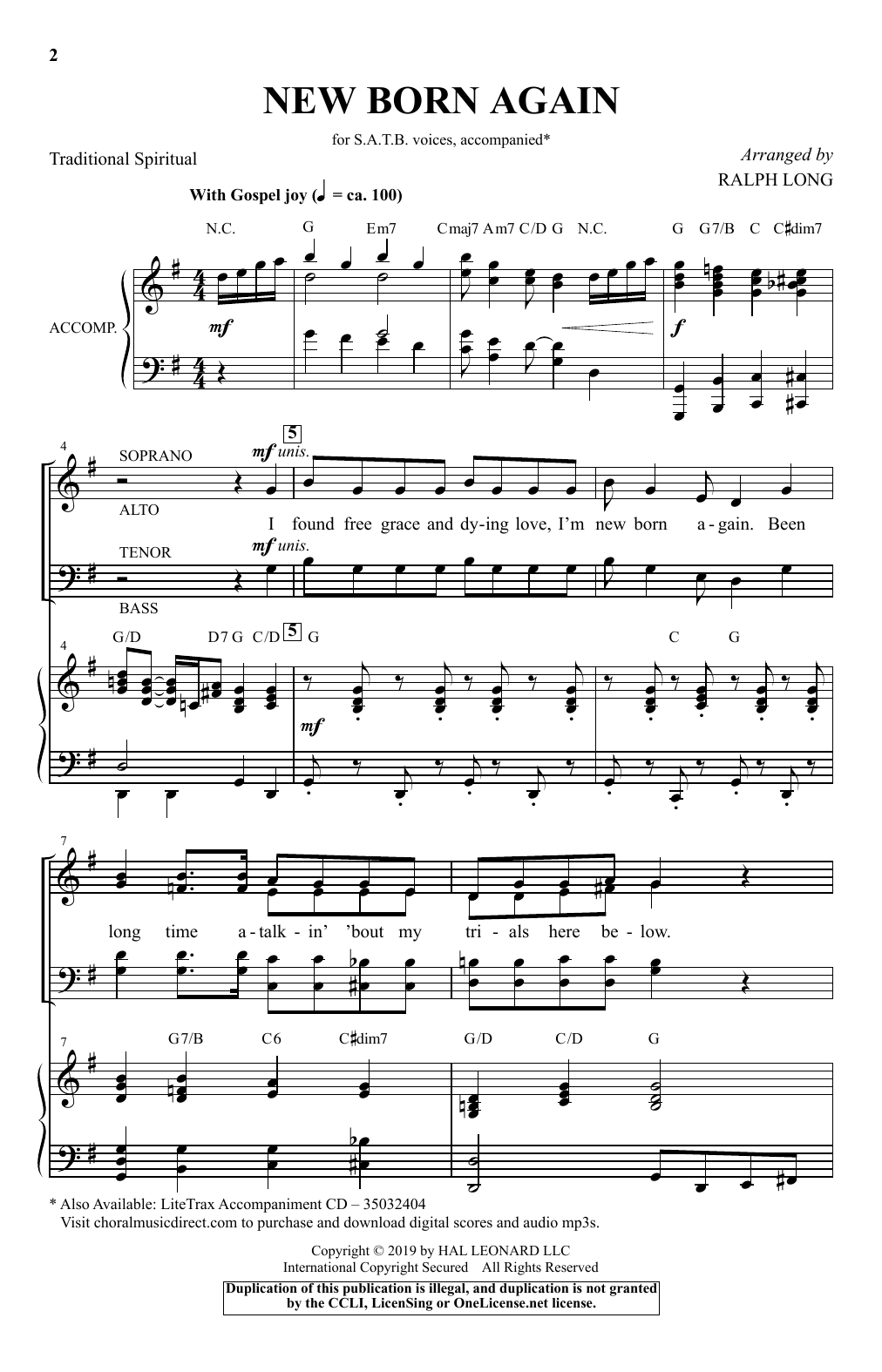 Traditional Spiritual New Born Again (arr. Ralph Long) Sheet Music Notes & Chords for SATB Choir - Download or Print PDF