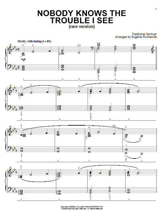 Traditional Spiritual Nobody Knows De Trouble I See (Rare Version) Sheet Music Notes & Chords for Piano - Download or Print PDF