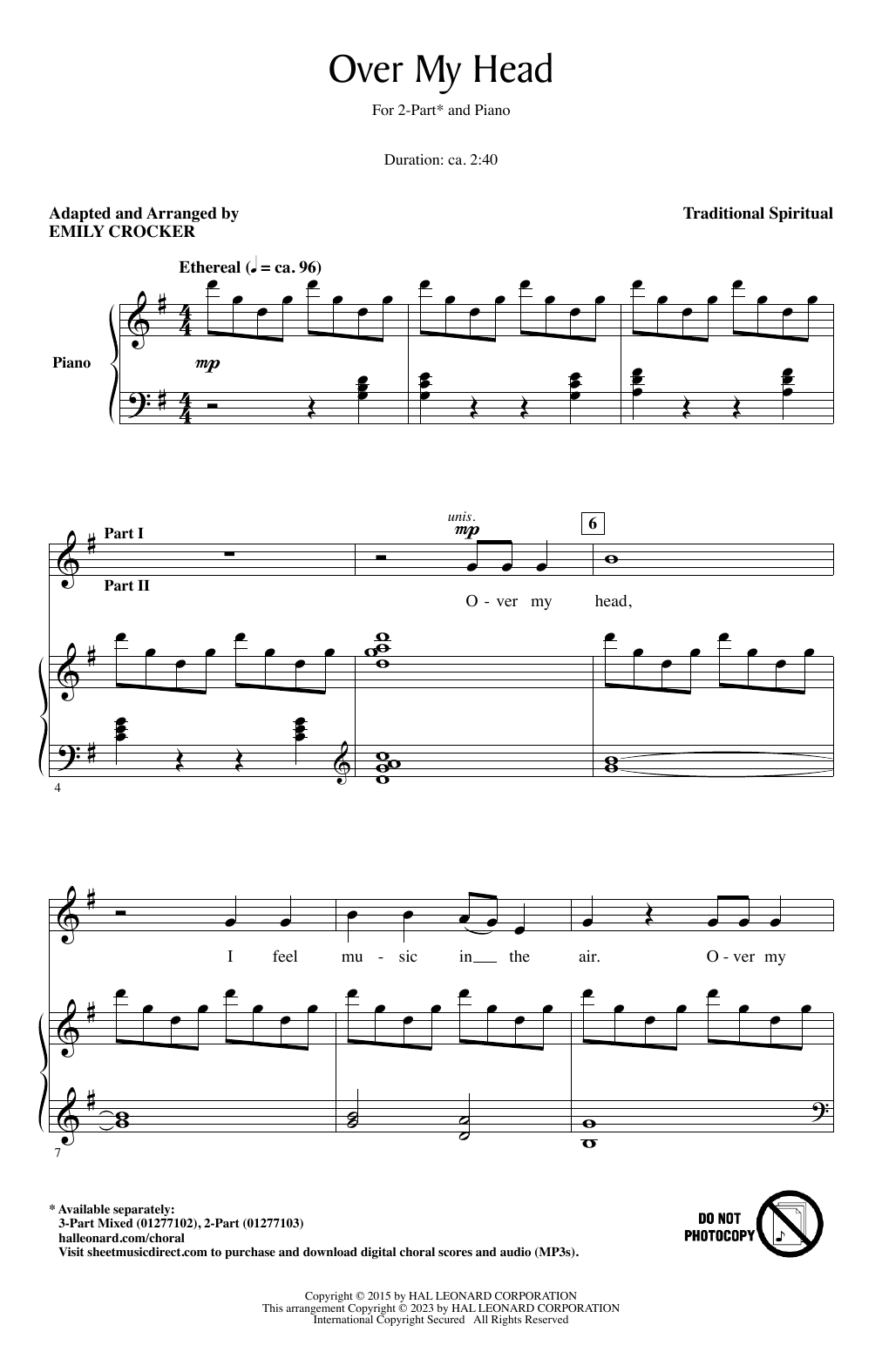 Traditional Spiritual Over My Head (arr. Emily Crocker) Sheet Music Notes & Chords for 3-Part Mixed Choir - Download or Print PDF