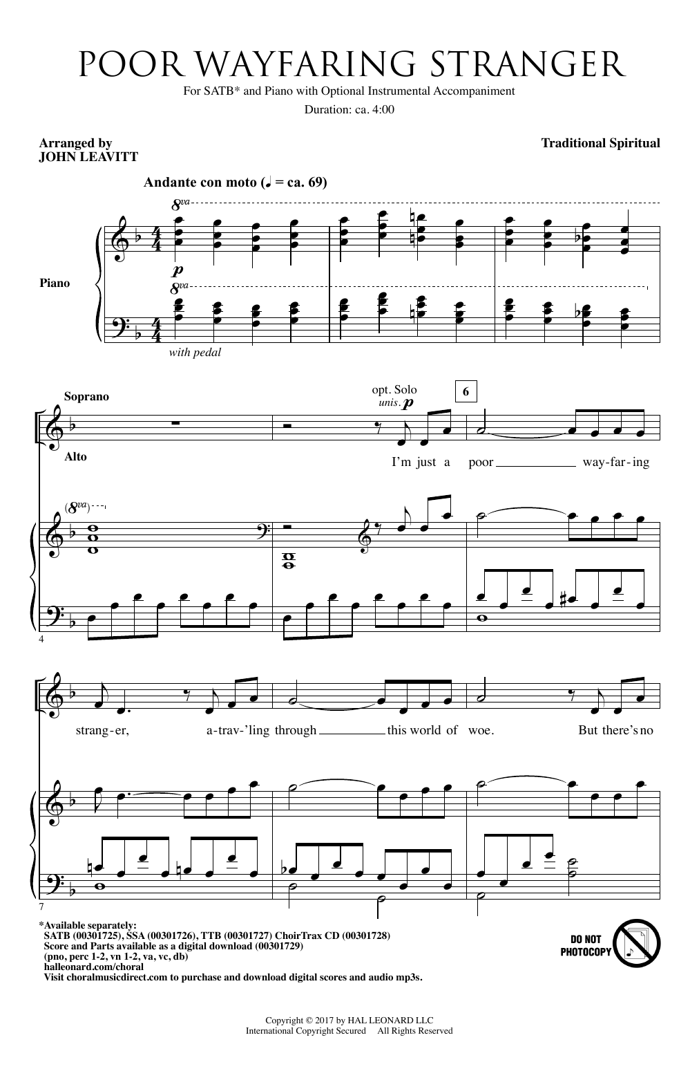 Traditional Spiritual Poor Wayfaring Stranger (arr. John Leavitt) Sheet Music Notes & Chords for TTBB Choir - Download or Print PDF