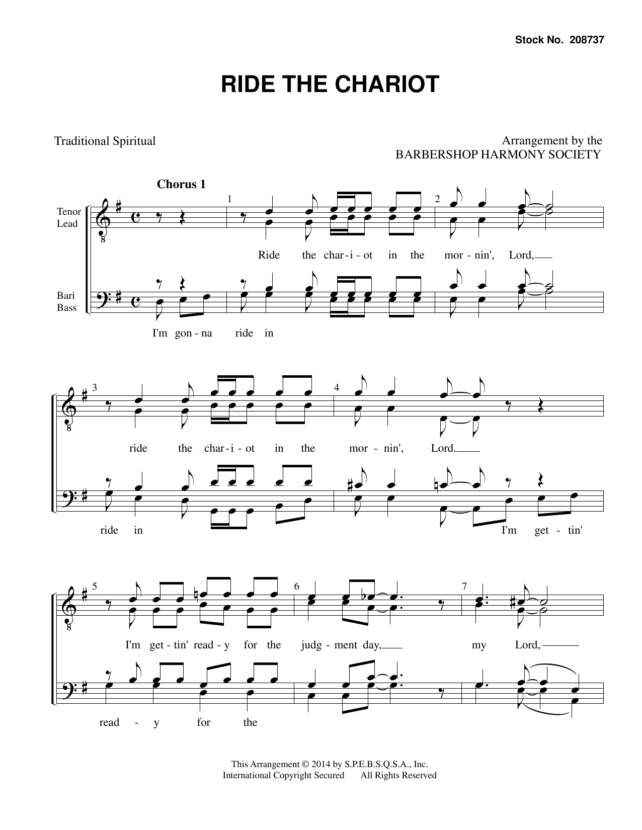 Traditional Ride the Chariot (arr. Barbershop Harmony Society) Sheet Music Notes & Chords for TTBB Choir - Download or Print PDF