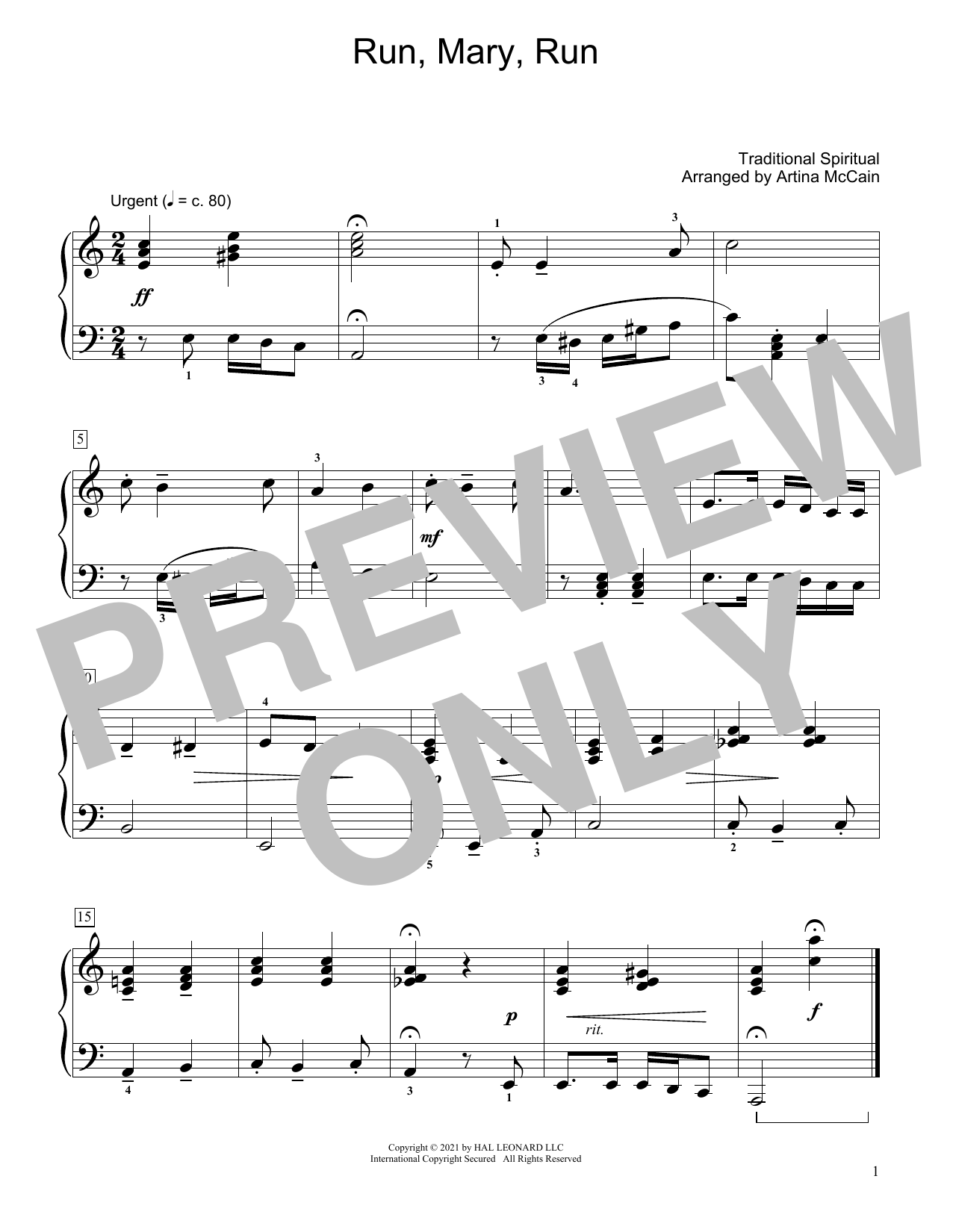 Traditional Spiritual Run, Mary, Run (arr. Artina McCain) Sheet Music Notes & Chords for Educational Piano - Download or Print PDF
