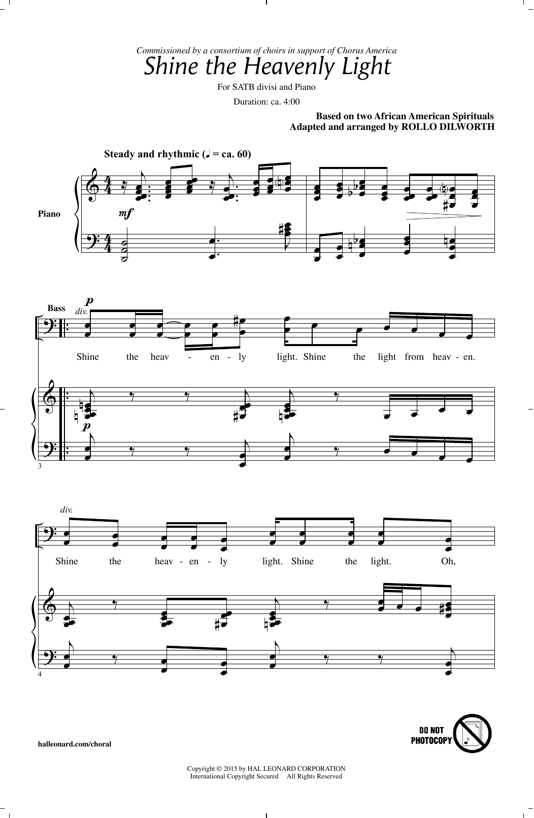 Traditional Spiritual Shine The Heavenly Light (arr. Rollo Dilworth) Sheet Music Notes & Chords for SATB - Download or Print PDF