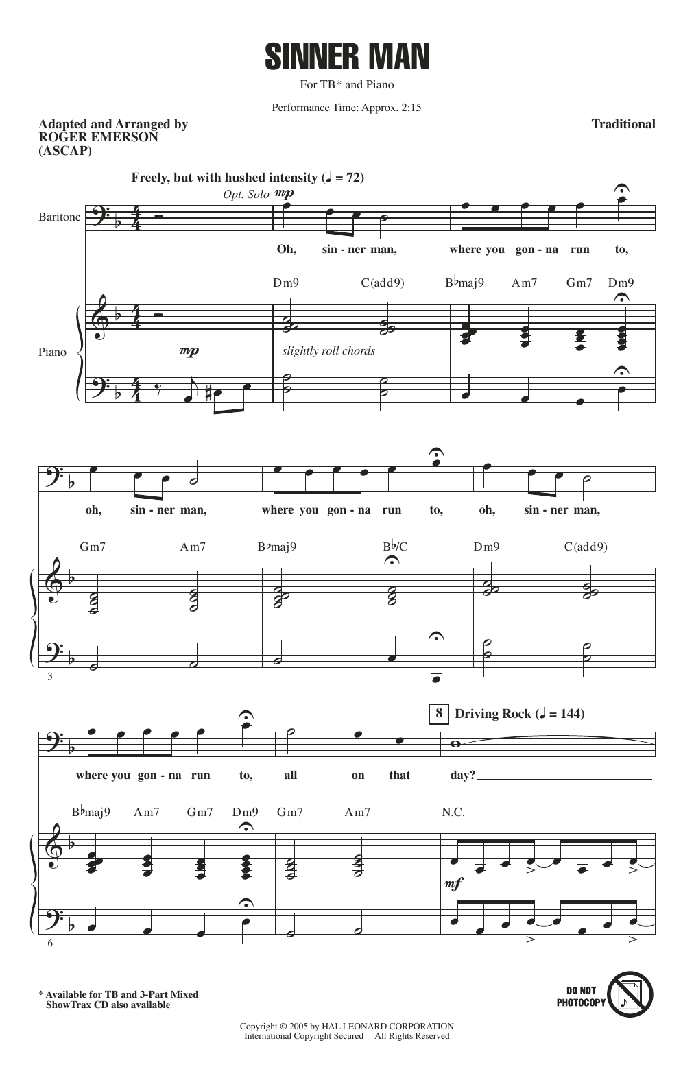 Traditional Spiritual Sinner Man (arr. Roger Emerson) Sheet Music Notes & Chords for 3-Part Mixed Choir - Download or Print PDF