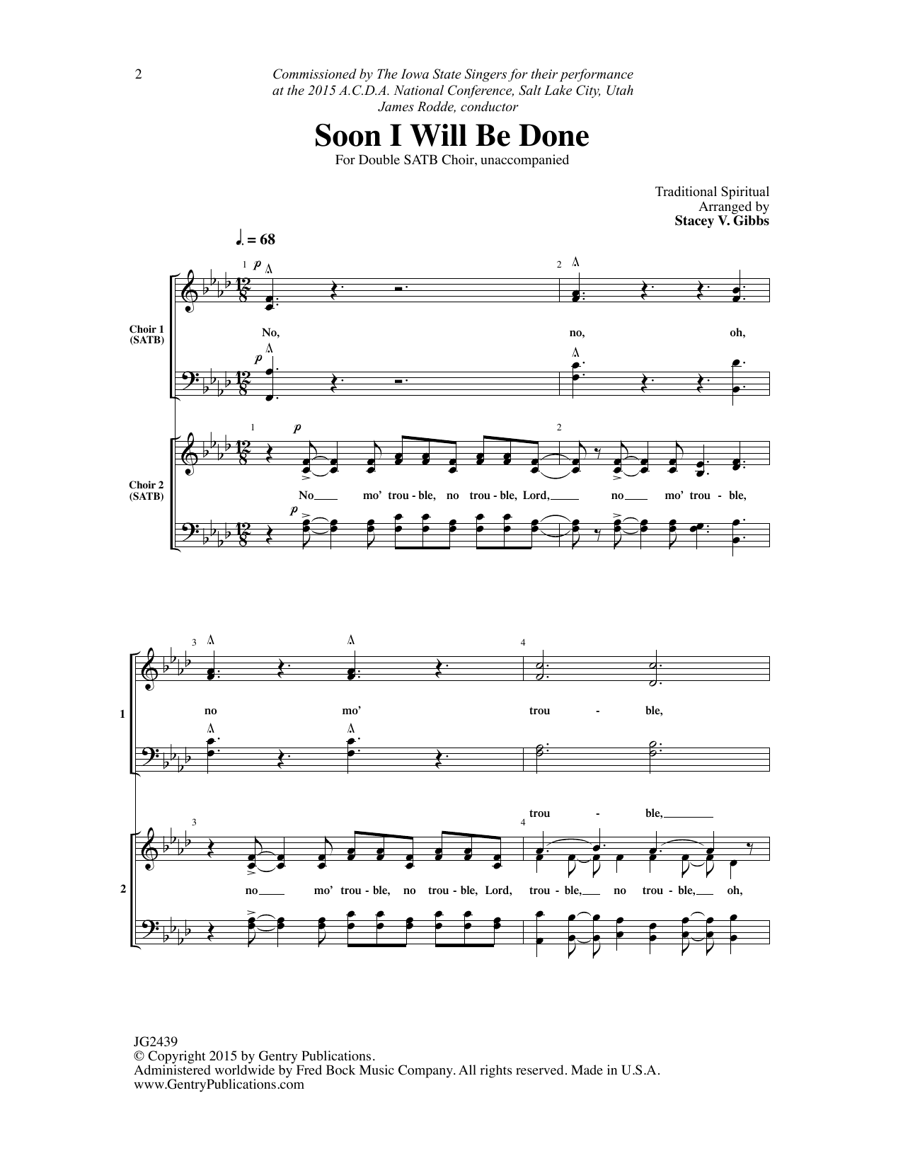 Traditional Spiritual Soon I Will Be Done (arr. Stacey V. Gibbs) Sheet Music Notes & Chords for SATB Choir - Download or Print PDF