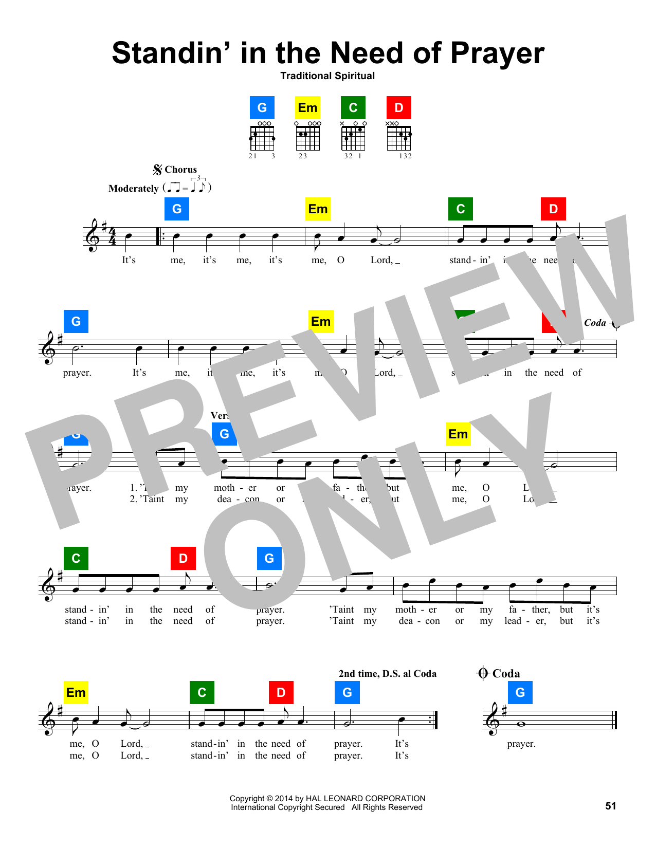 Traditional Spiritual Standin' In The Need Of Prayer Sheet Music Notes & Chords for Chord Buddy - Download or Print PDF