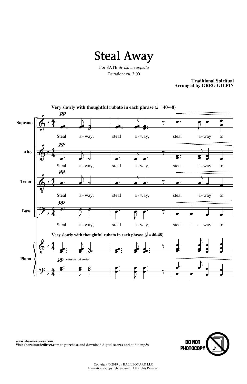 Traditional Spiritual Steal Away (arr. Greg Gilpin) Sheet Music Notes & Chords for SATB Choir - Download or Print PDF