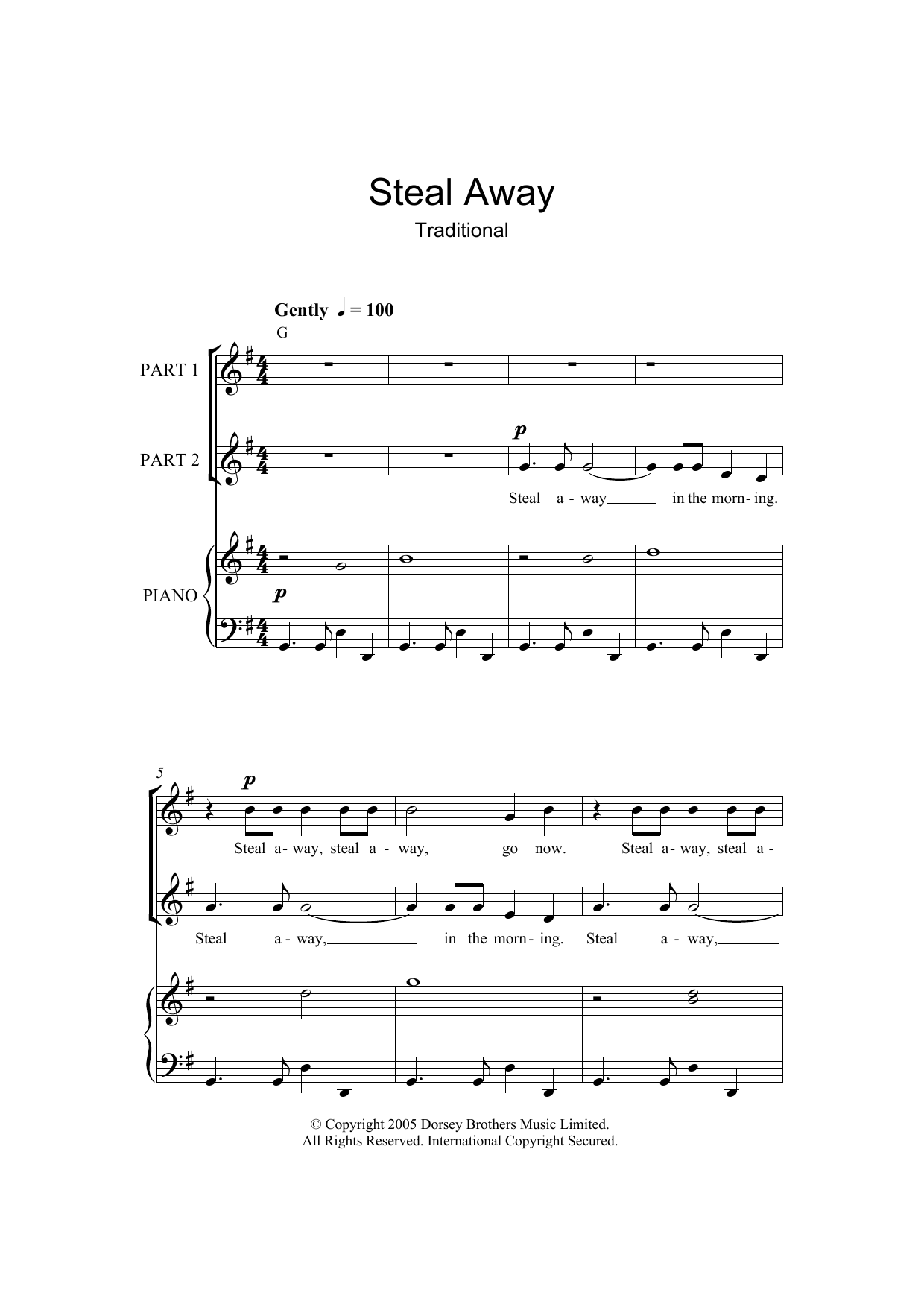 Traditional Spiritual Steal Away (arr. Rick Hein) Sheet Music Notes & Chords for 2-Part Choir - Download or Print PDF