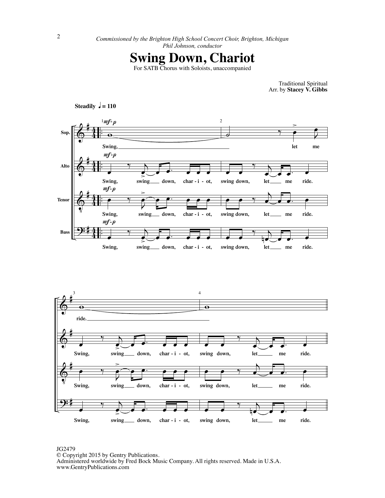 Traditional Spiritual Swing Down, Chariot (arr. Stacey V. Gibbs) Sheet Music Notes & Chords for SATB Choir - Download or Print PDF