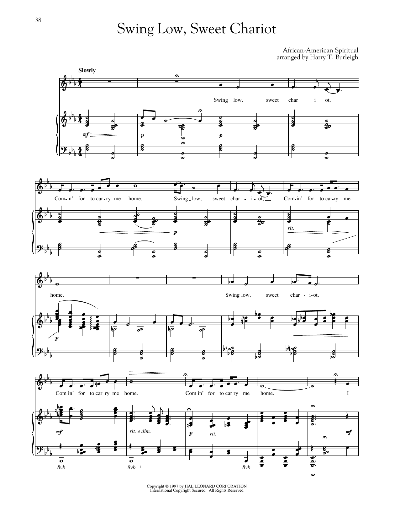 Traditional Spiritual Swing Low, Sweet Chariot (arr. Richard Walters) (High Voice) Sheet Music Notes & Chords for Piano & Vocal - Download or Print PDF