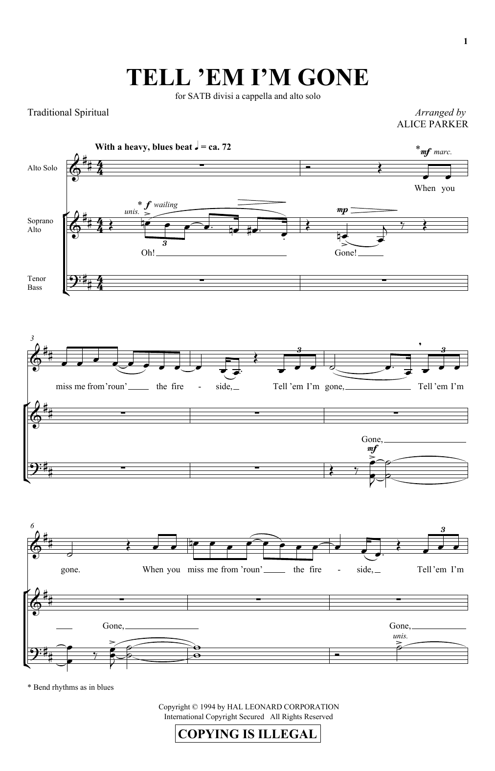 Traditional Spiritual Tell 'Em I'm Gone (arr. Alice Parker) Sheet Music Notes & Chords for SATB Choir - Download or Print PDF