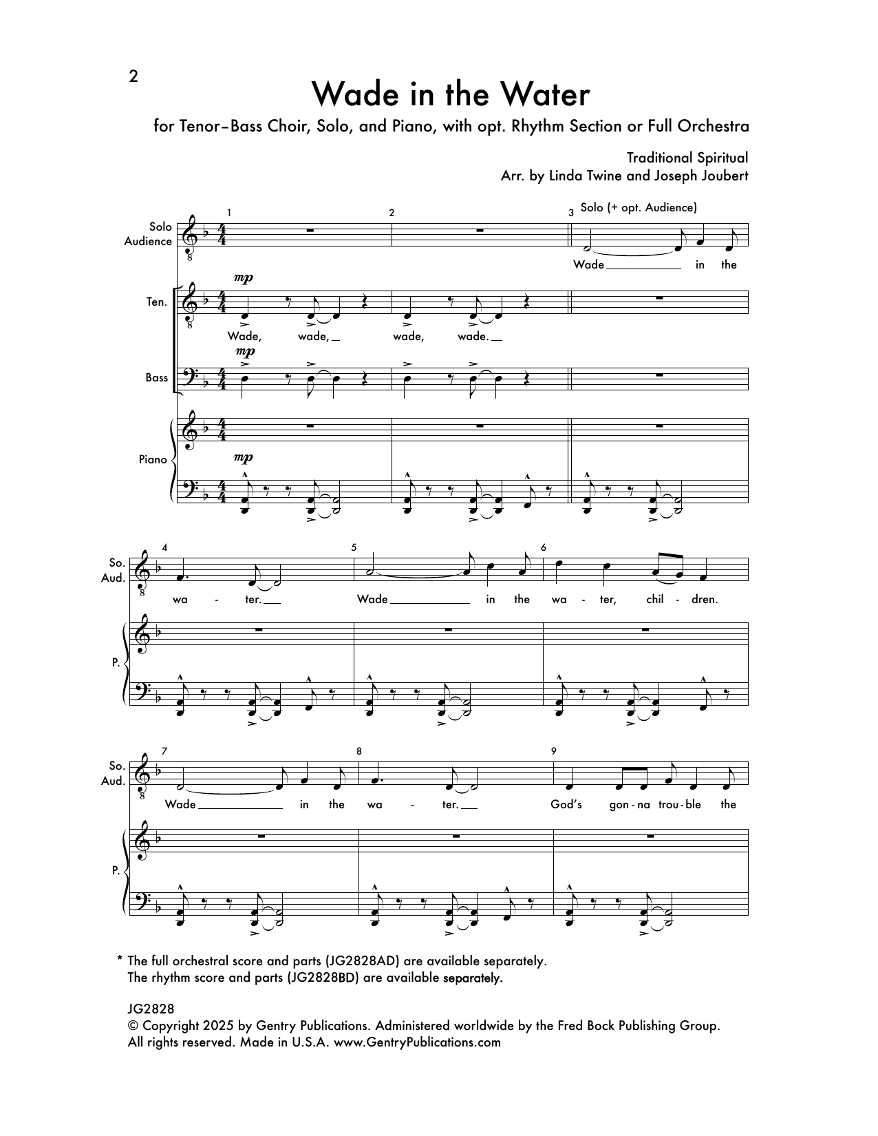 Traditional Spiritual Wade In The Water (arr. Linda Twine and Joseph Joubert) Sheet Music Notes & Chords for TTBB Choir - Download or Print PDF