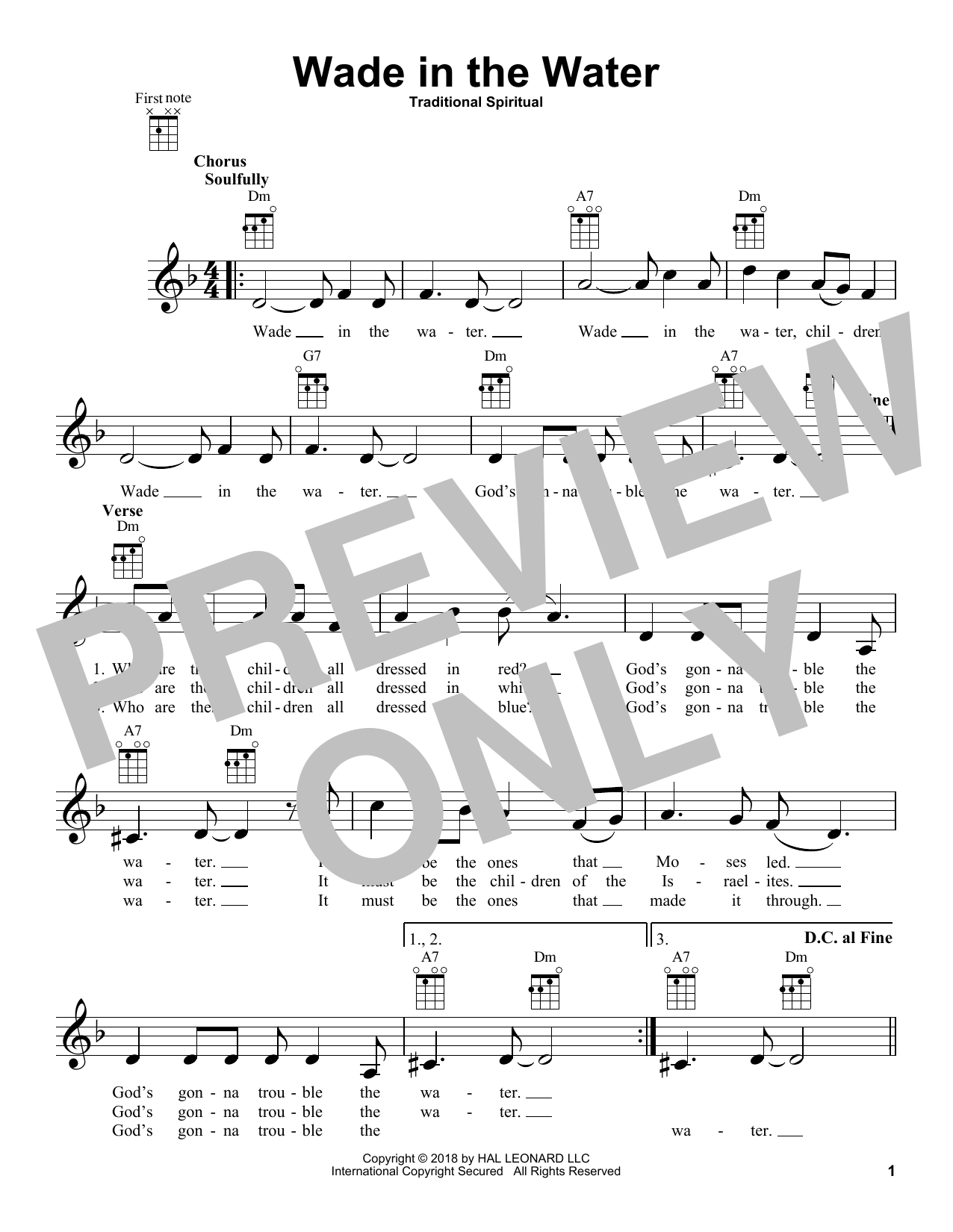 Traditional Spiritual Wade In The Water Sheet Music Notes & Chords for Ukulele - Download or Print PDF