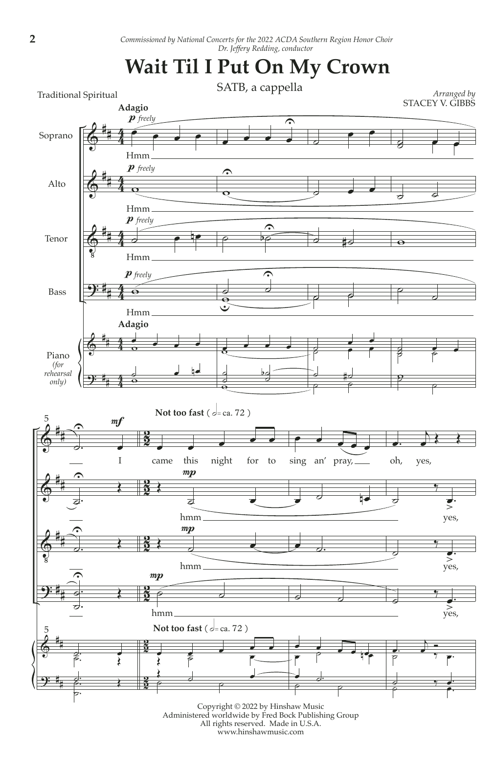 Traditional Spiritual Wait Til I Put On My Crown (arr. Stacey V. Gibbs) Sheet Music Notes & Chords for SATB Choir - Download or Print PDF