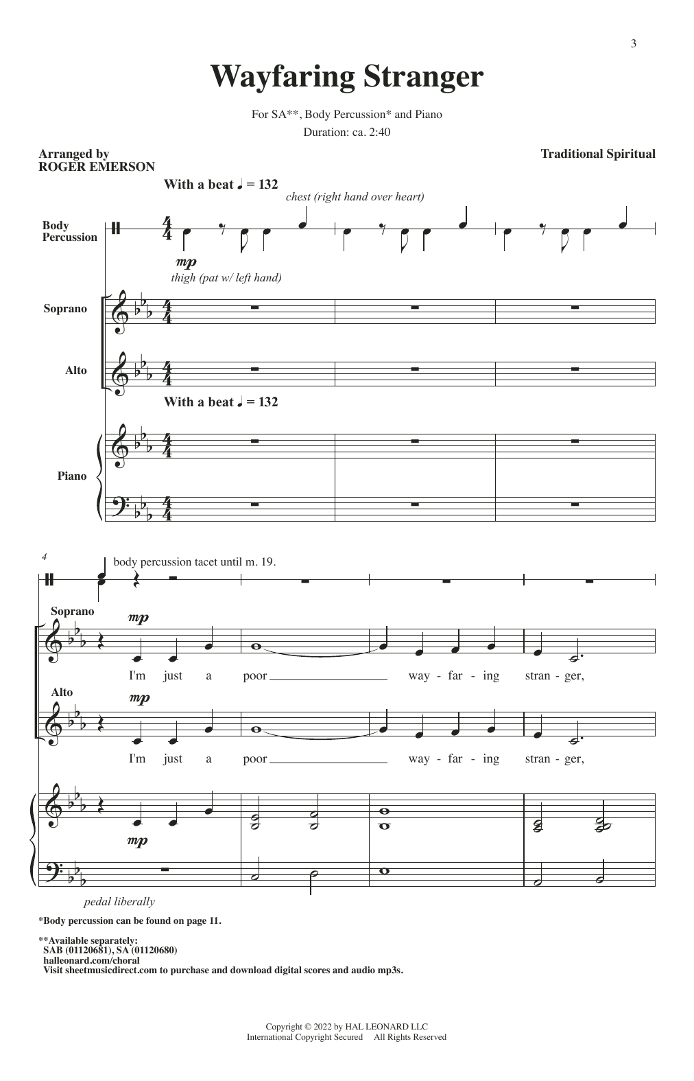 Traditional Spiritual Wayfaring Stranger (arr. Roger Emerson) Sheet Music Notes & Chords for SAB Choir - Download or Print PDF