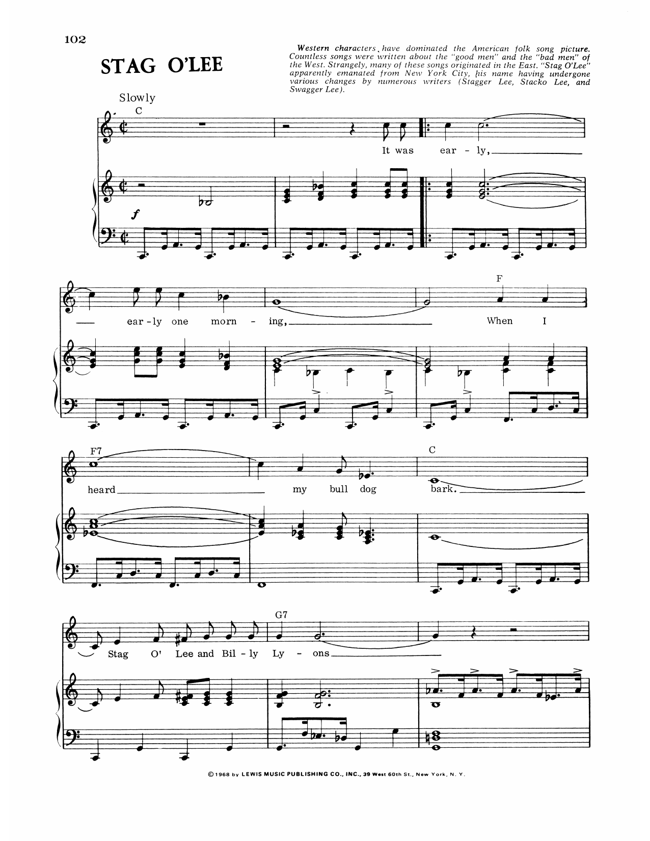 Traditional Stag O'Lee Sheet Music Notes & Chords for Piano, Vocal & Guitar Chords (Right-Hand Melody) - Download or Print PDF
