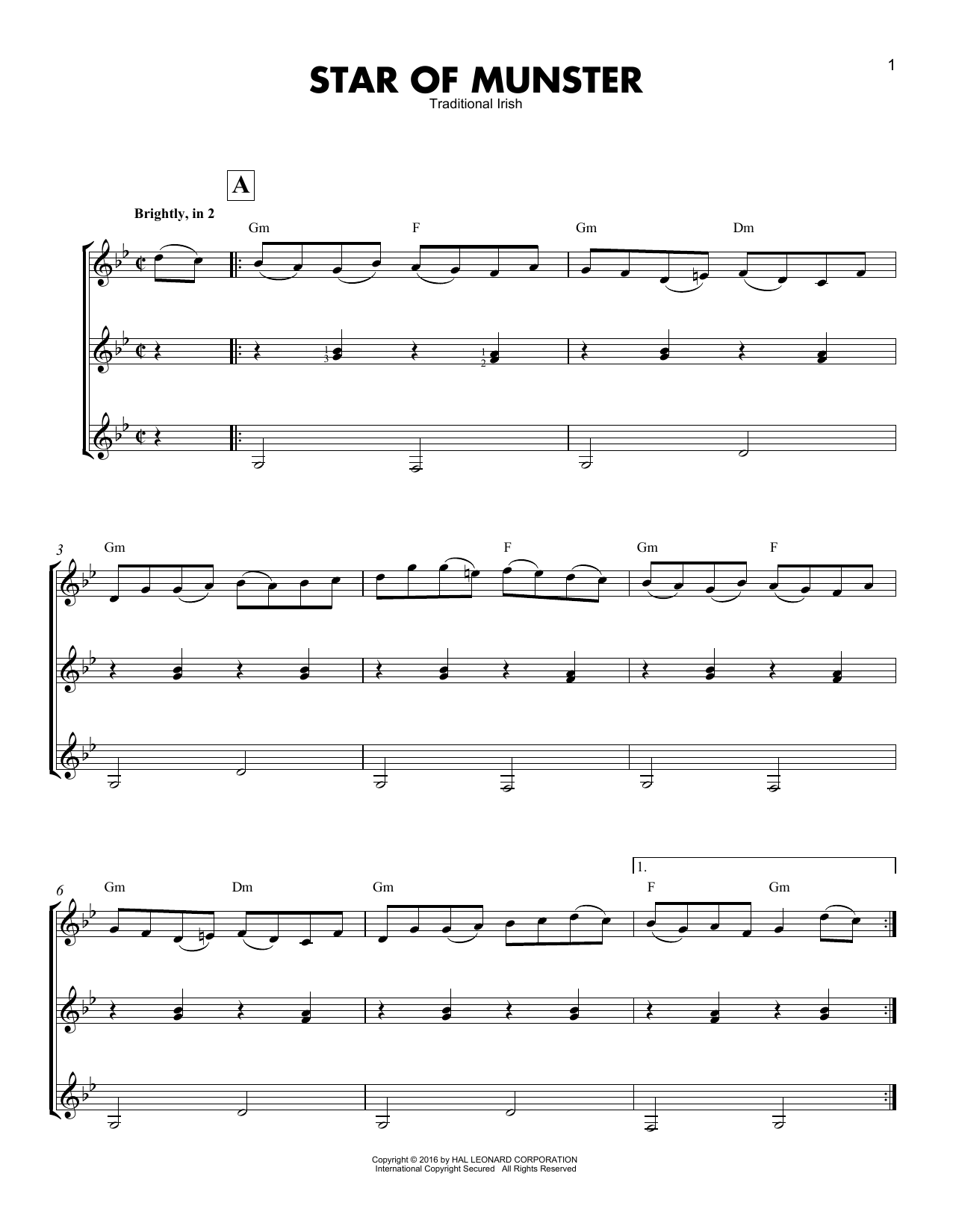 Traditional Star Of Munster Sheet Music Notes & Chords for Guitar Ensemble - Download or Print PDF