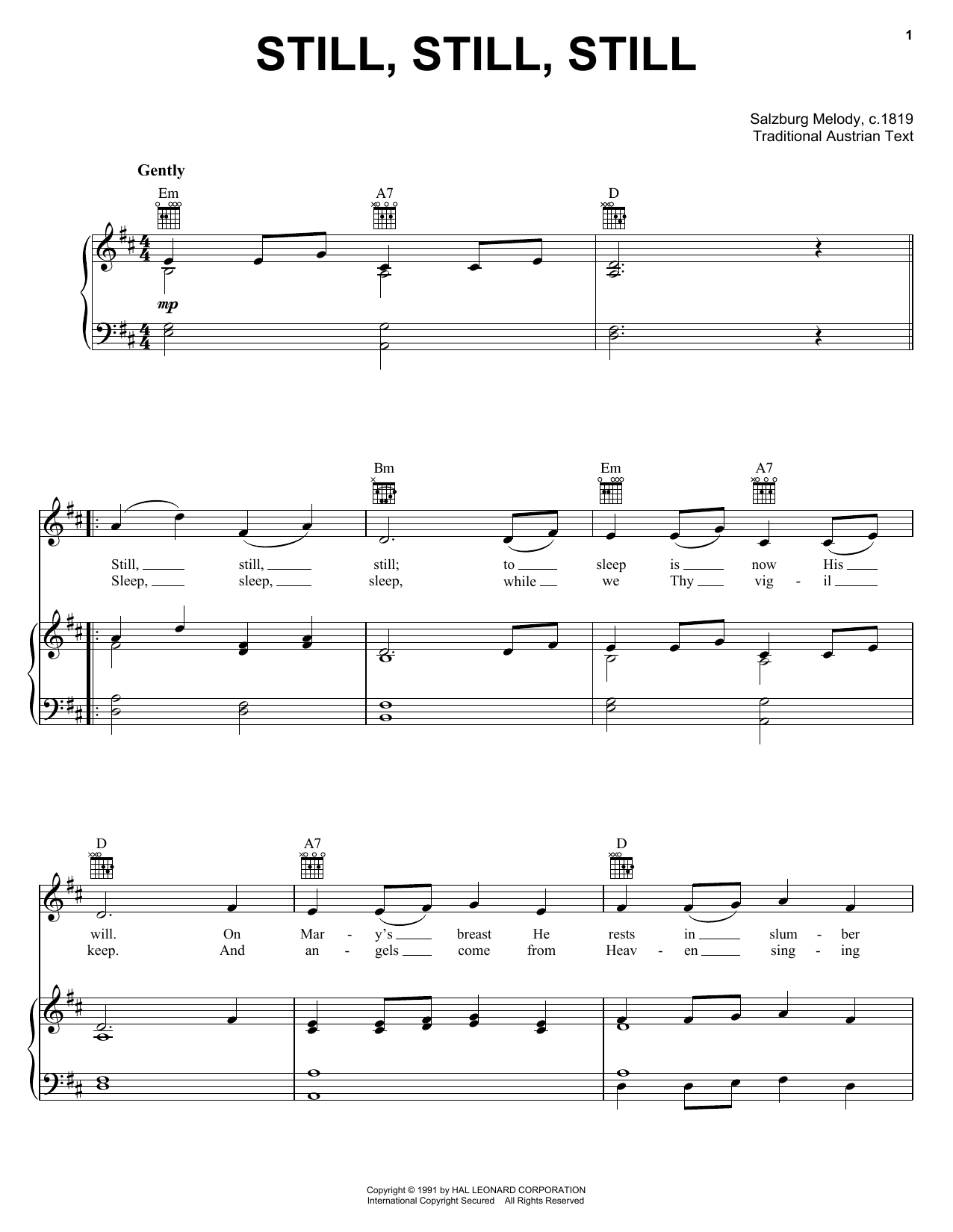 Traditional Still, Still, Still Sheet Music Notes & Chords for Easy Piano - Download or Print PDF