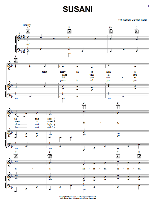 Traditional Susani Sheet Music Notes & Chords for Piano, Vocal & Guitar (Right-Hand Melody) - Download or Print PDF