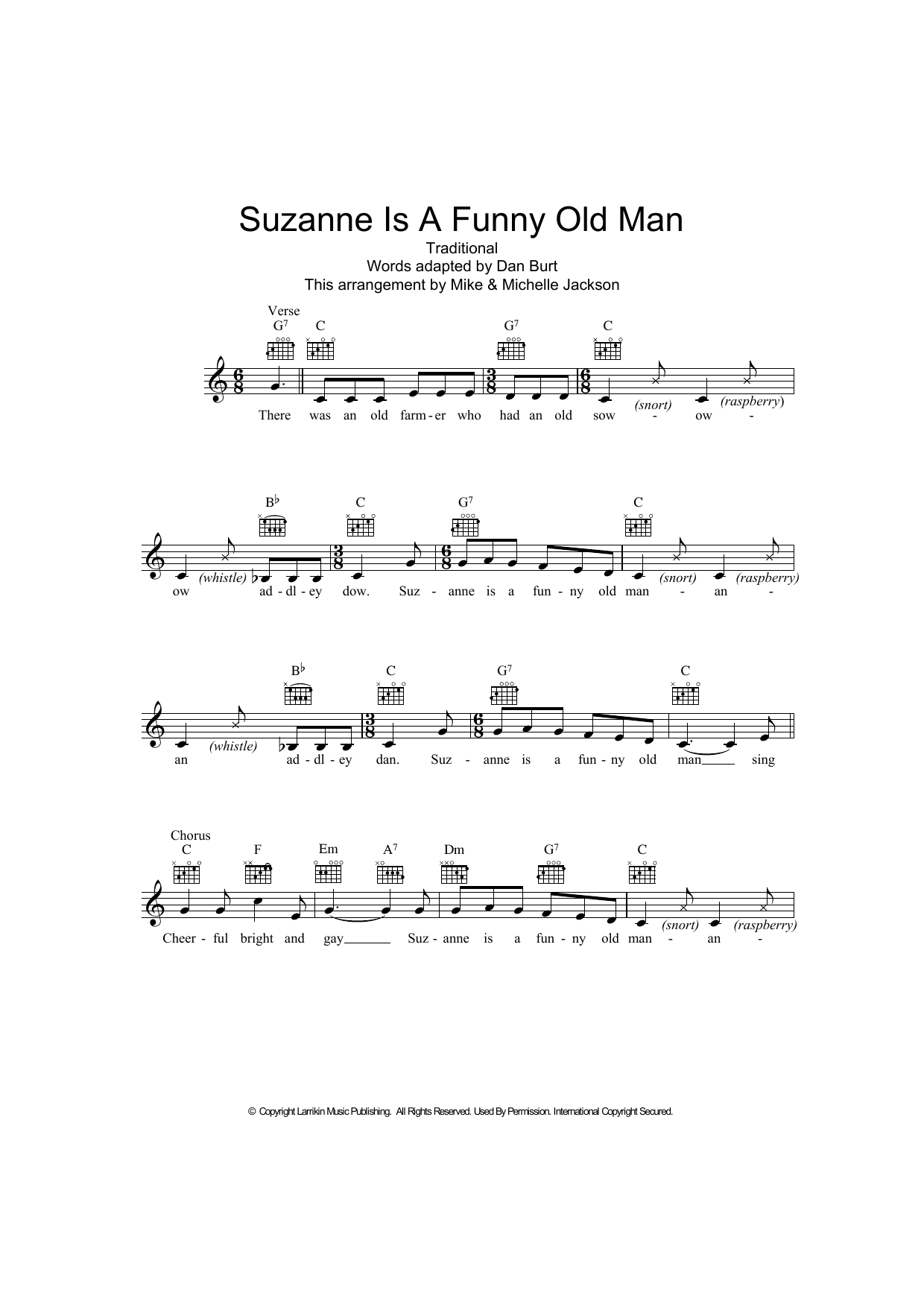 Traditional Suzanne Is A Funny Old Man Sheet Music Notes & Chords for Melody Line, Lyrics & Chords - Download or Print PDF