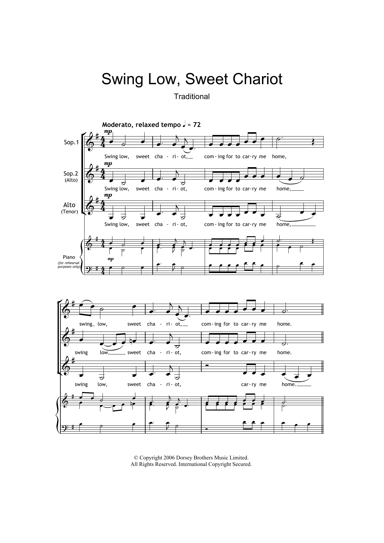Traditional Swing Low, Sweet Chariot (arr. Barrie Carson Turner) Sheet Music Notes & Chords for SSA - Download or Print PDF