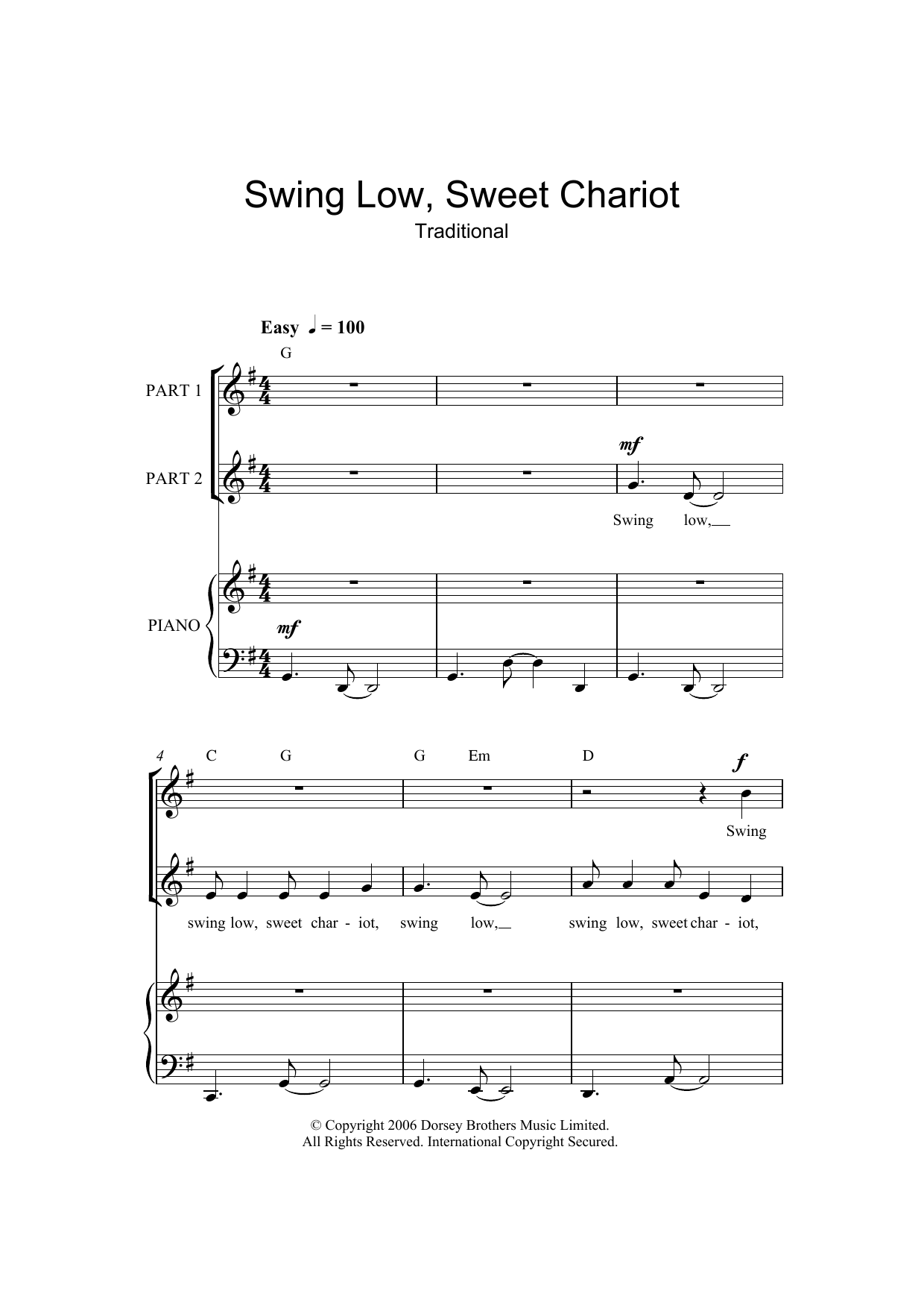Traditional Swing Low, Sweet Chariot (arr. Rick Hein) Sheet Music Notes & Chords for 2-Part Choir - Download or Print PDF