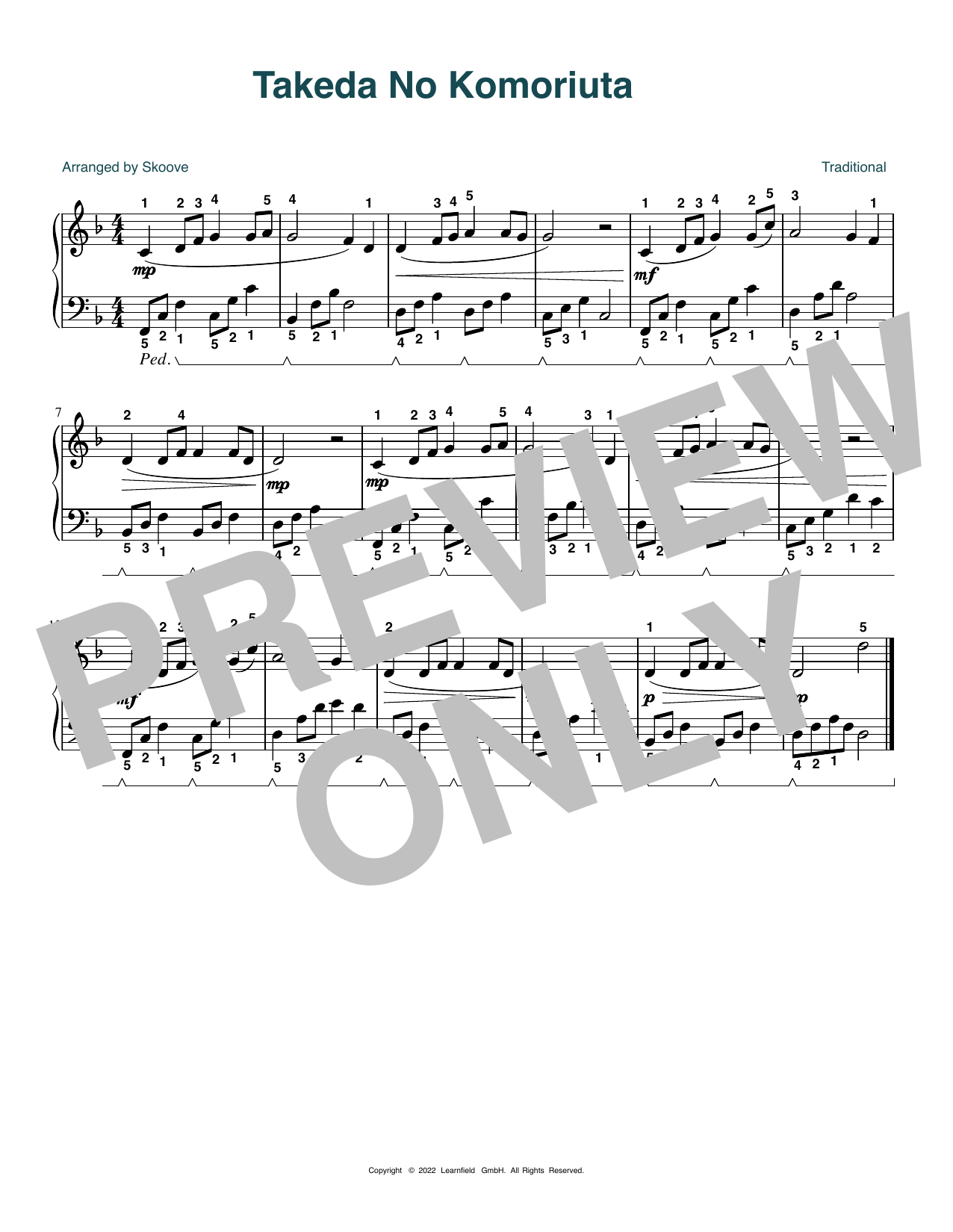 Traditional Takeda No Komoriuta (arr. Skoove) Sheet Music Notes & Chords for Easy Piano - Download or Print PDF