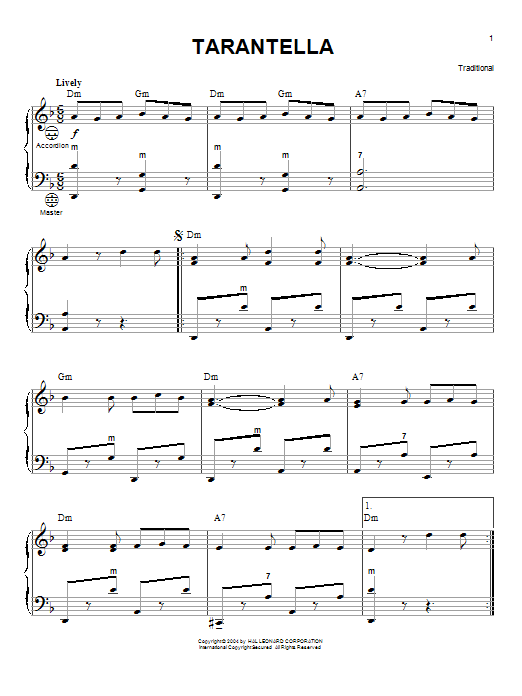 Traditional Tarantella Sheet Music Notes & Chords for Accordion - Download or Print PDF