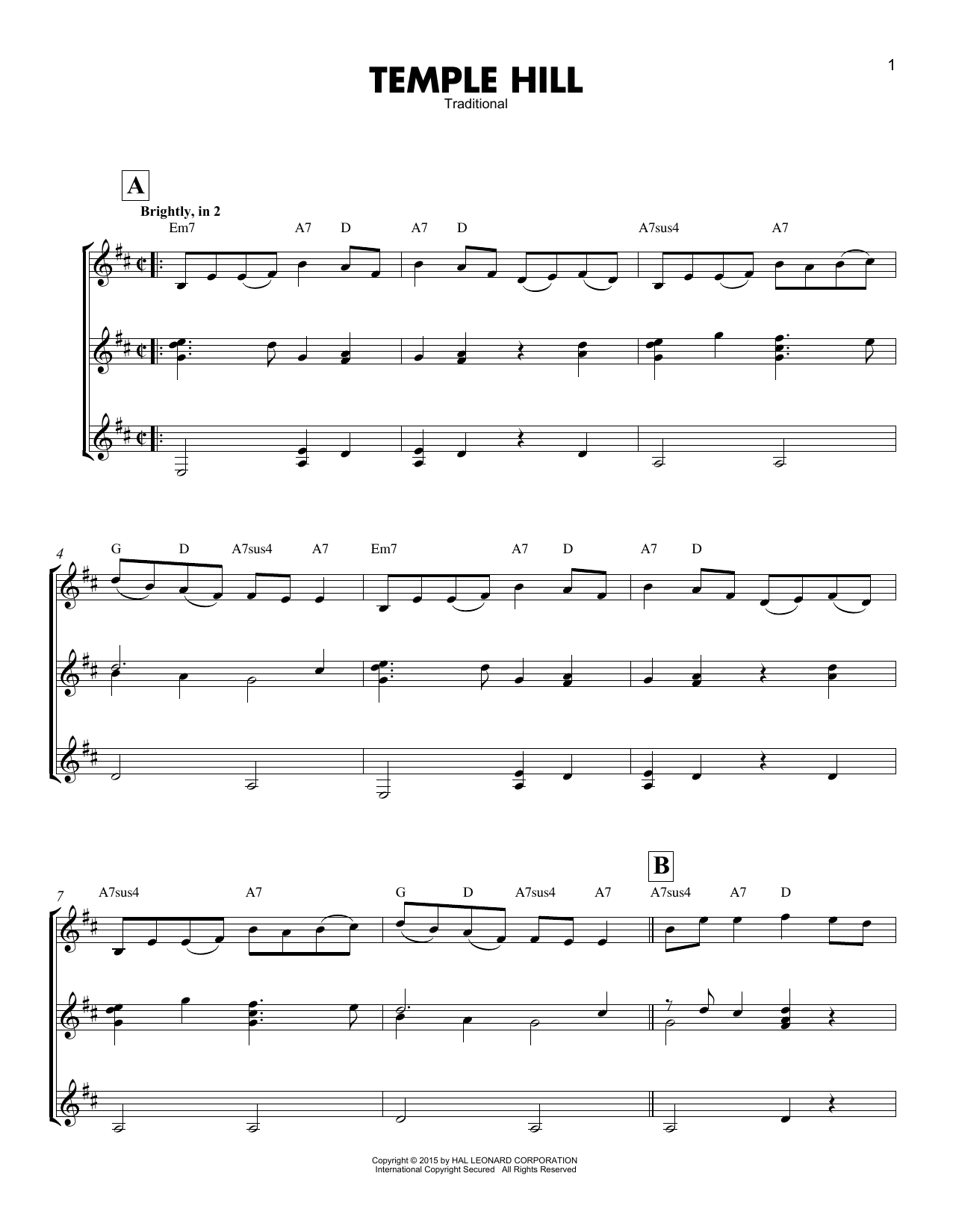 Traditional Temple Hill Sheet Music Notes & Chords for Guitar Ensemble - Download or Print PDF