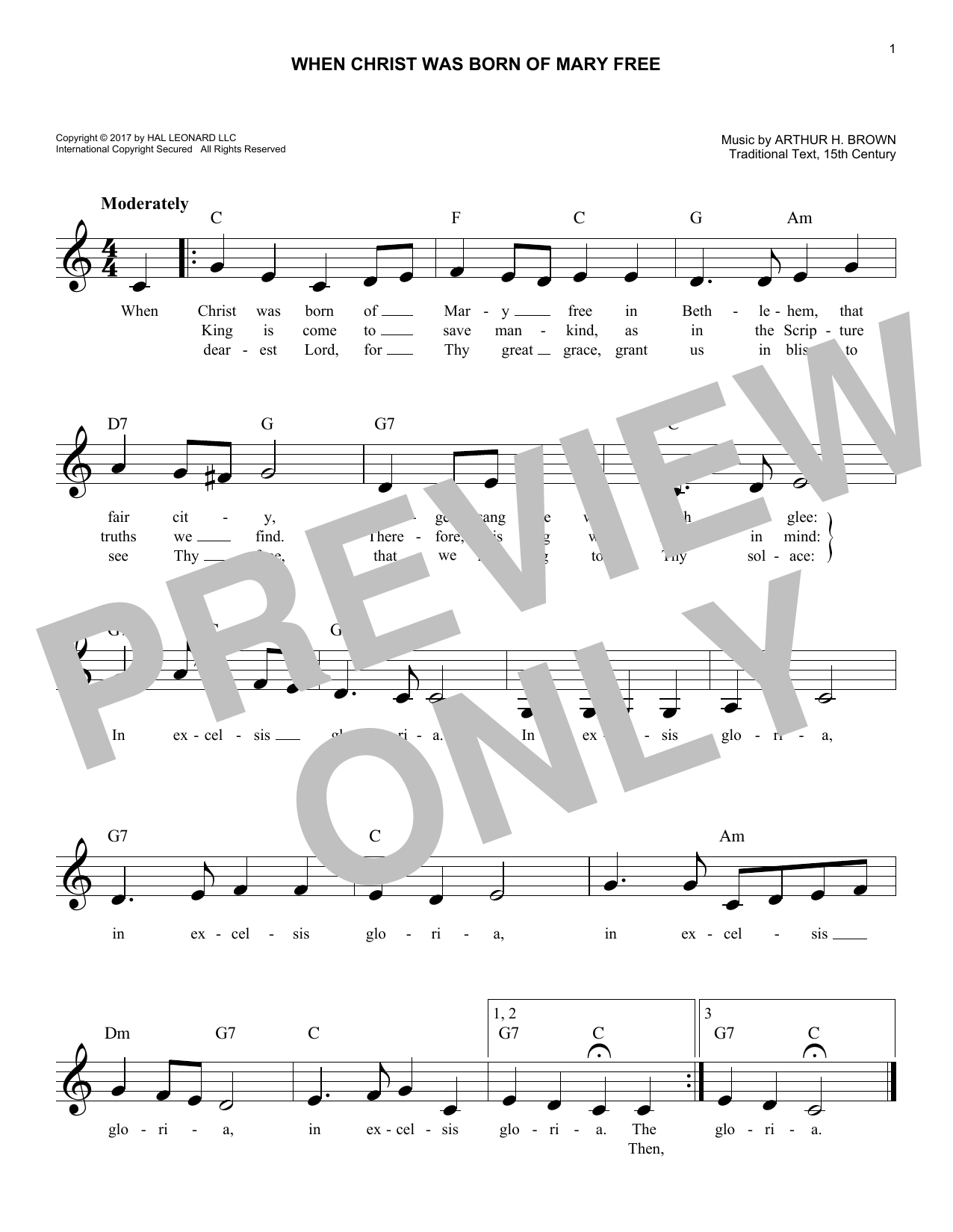Arthur H. Brown When Christ Was Born Of Mary Free Sheet Music Notes & Chords for Ukulele - Download or Print PDF