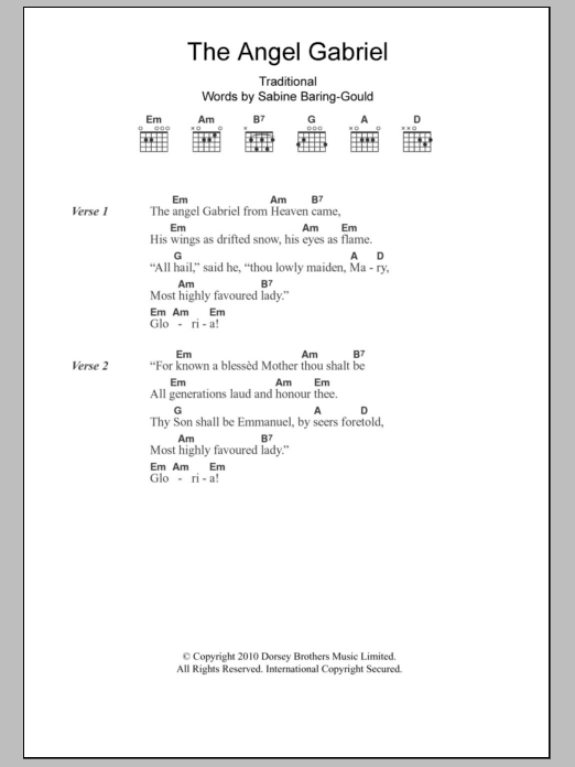 Christmas Carol The Angel Gabriel Sheet Music Notes & Chords for Lyrics & Chords - Download or Print PDF