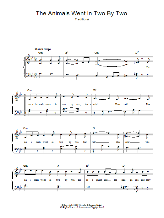 Traditional The Animals Went In Two By Two Sheet Music Notes & Chords for Easy Piano - Download or Print PDF
