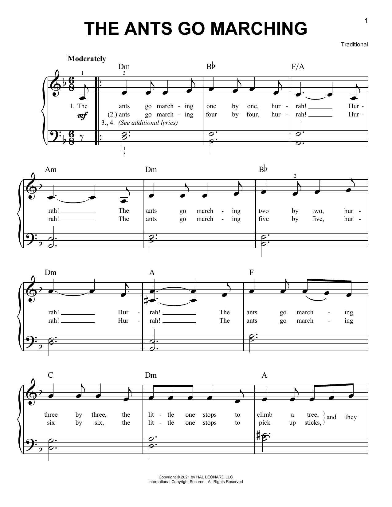 Traditional The Ants Go Marching Sheet Music Notes & Chords for Easy Piano - Download or Print PDF