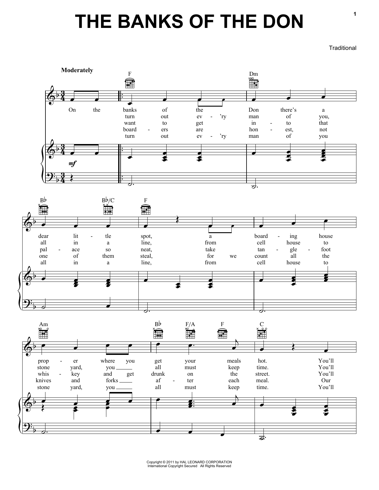 Traditional The Banks Of The Don Sheet Music Notes & Chords for Piano, Vocal & Guitar (Right-Hand Melody) - Download or Print PDF