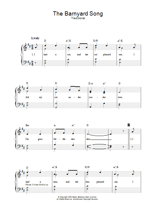 Traditional The Barnyard Song Sheet Music Notes & Chords for Piano & Vocal - Download or Print PDF