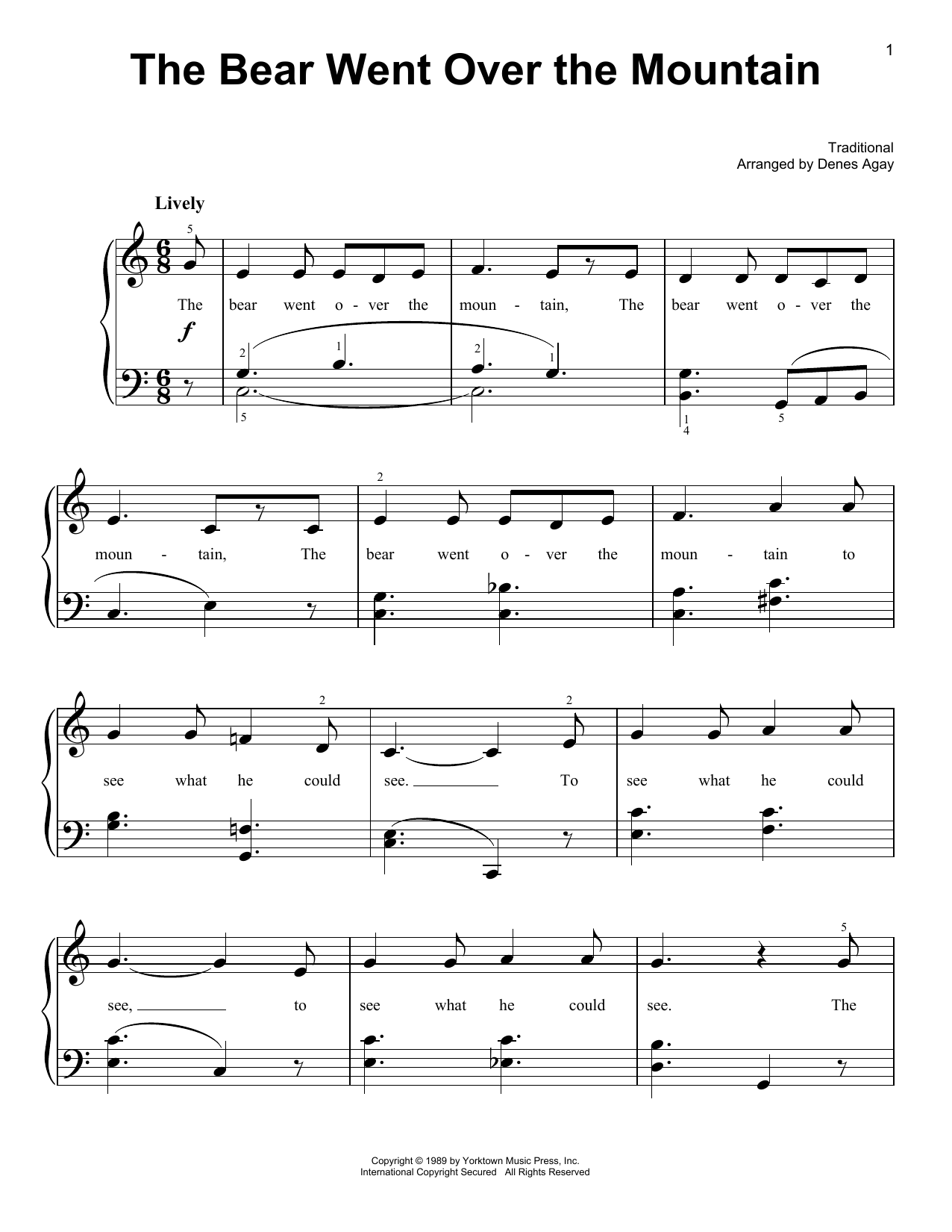 Traditional The Bear Went Over The Mountain (arr. Denes Agay) Sheet Music Notes & Chords for Easy Piano - Download or Print PDF