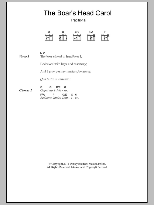 Christmas Carol The Boar's Head Carol Sheet Music Notes & Chords for Lyrics & Chords - Download or Print PDF