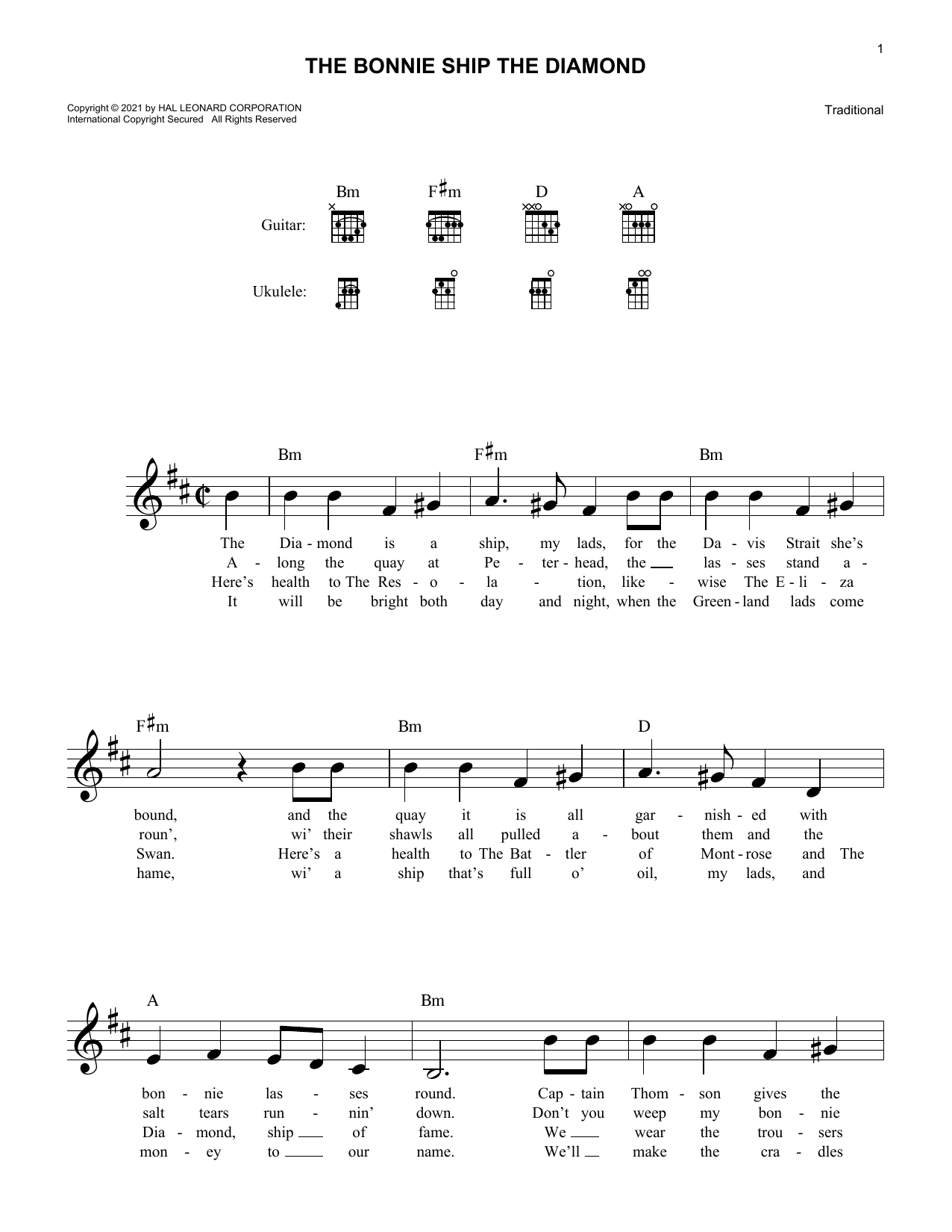 Traditional The Bonnie Ship The Diamond Sheet Music Notes & Chords for Lead Sheet / Fake Book - Download or Print PDF