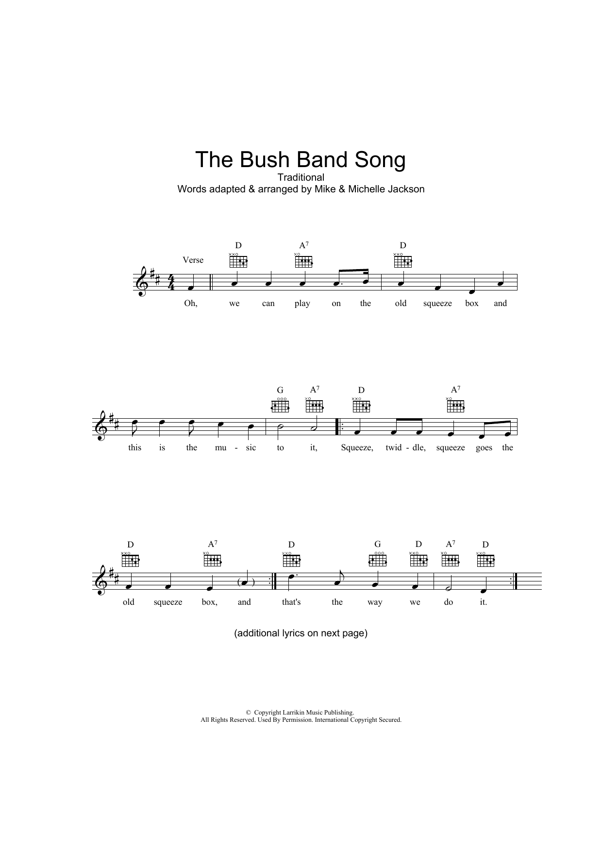 Traditional The Bush Band Song Sheet Music Notes & Chords for Melody Line, Lyrics & Chords - Download or Print PDF