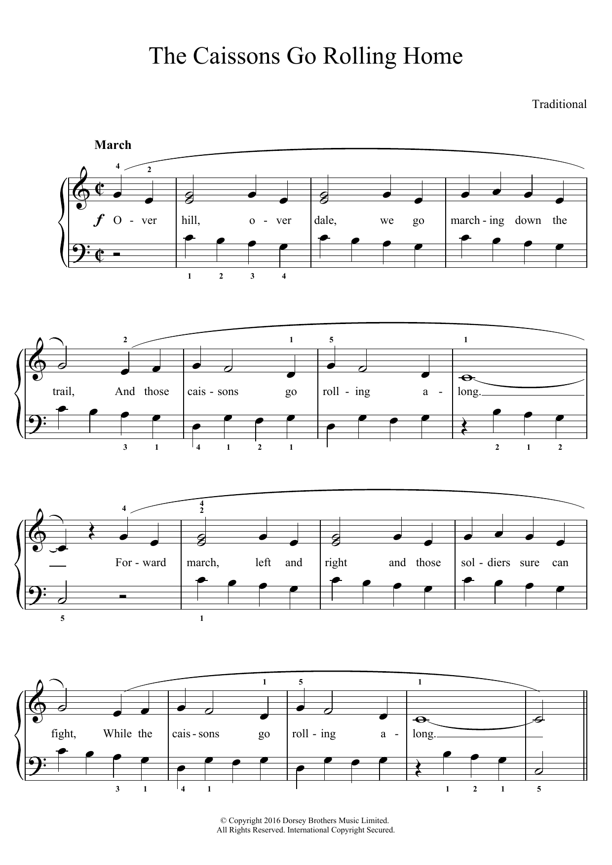 Traditional The Caissons Go Rolling Home Sheet Music Notes & Chords for Easy Piano - Download or Print PDF