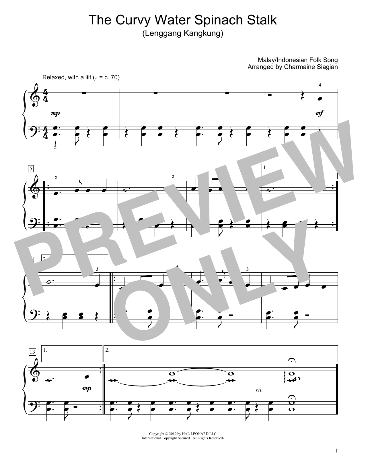 Traditional The Curvy Water Spinach Stalk (Lenggang Kangkung) (arr. Charmaine Siagian) Sheet Music Notes & Chords for Educational Piano - Download or Print PDF
