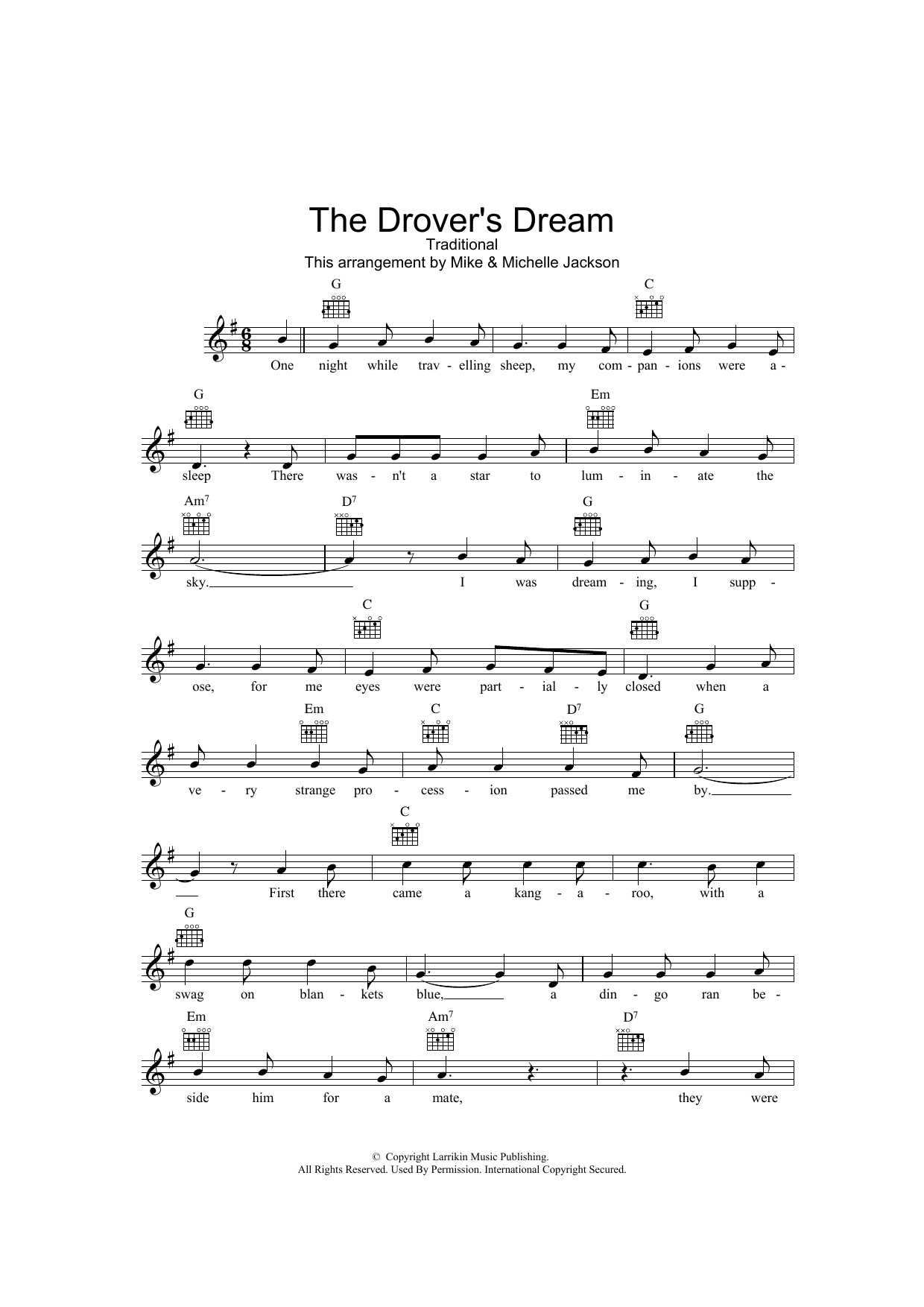 Traditional The Drover's Dream Sheet Music Notes & Chords for Melody Line, Lyrics & Chords - Download or Print PDF