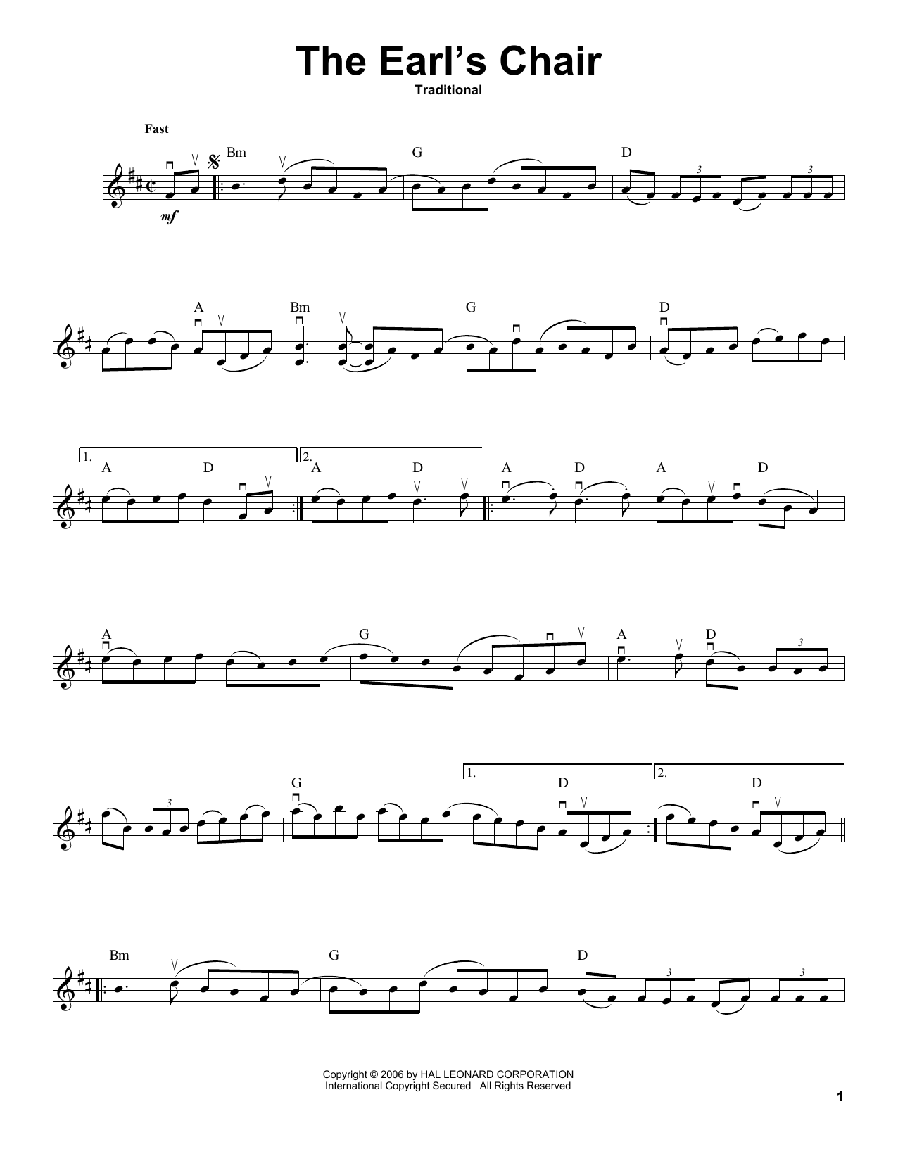 Traditional The Earl's Chair Sheet Music Notes & Chords for Violin Solo - Download or Print PDF