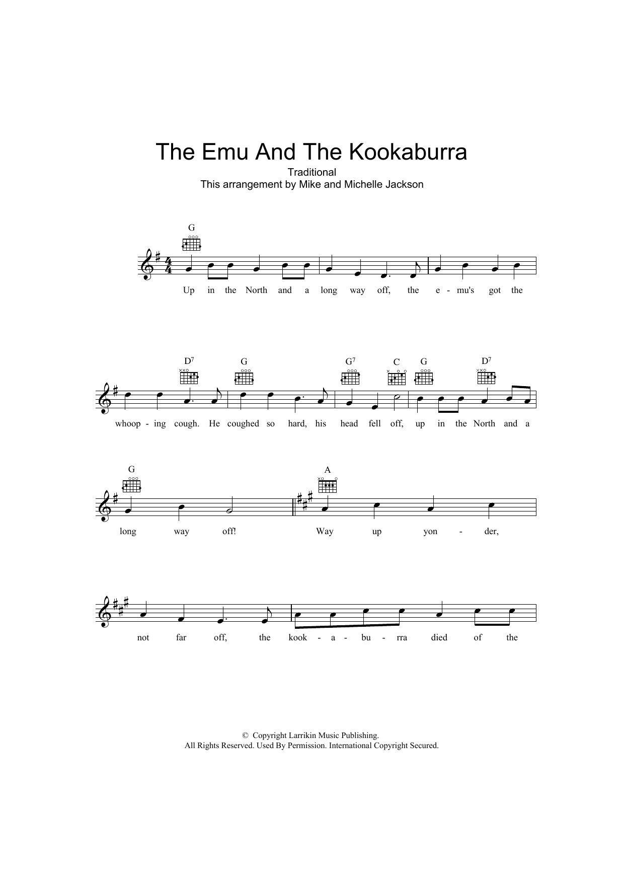Traditional The Emu And The Kookaburra Sheet Music Notes & Chords for Melody Line, Lyrics & Chords - Download or Print PDF