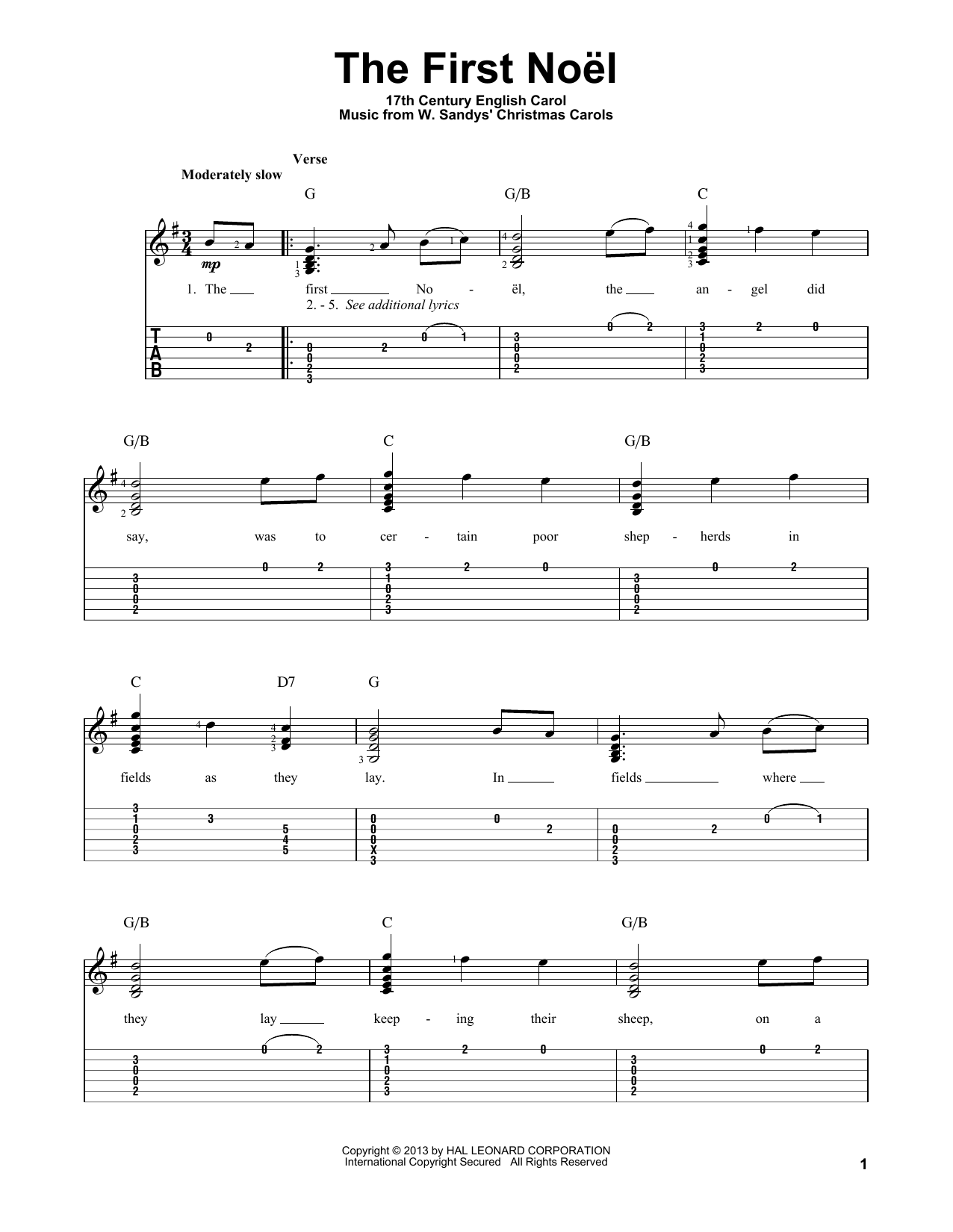 Traditional The First Noel Sheet Music Notes & Chords for Guitar Tab - Download or Print PDF