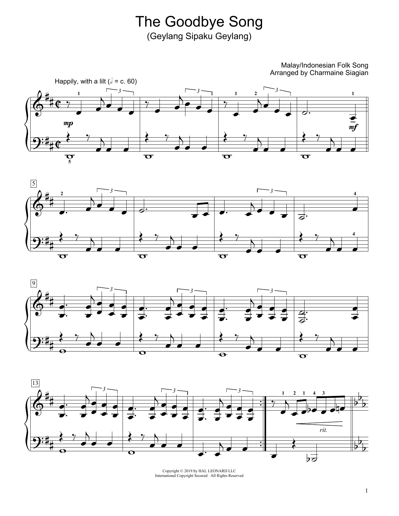 Traditional The Goodbye Song (Geylang Sipaku Geylang) (arr. Charmaine Siagian) Sheet Music Notes & Chords for Educational Piano - Download or Print PDF
