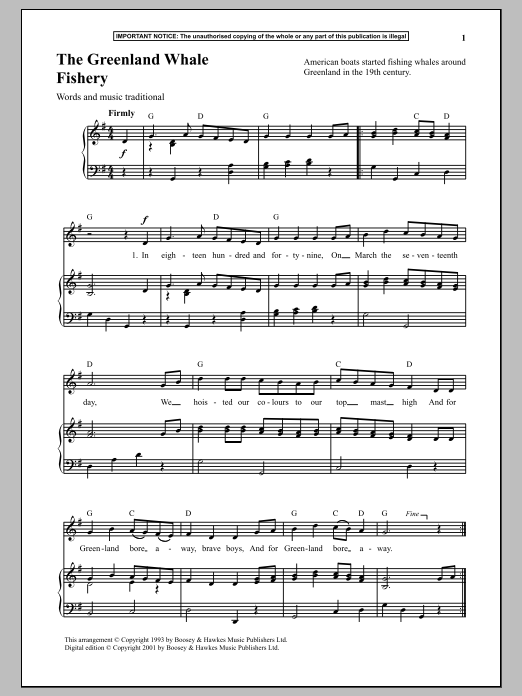 Traditional The Greenland Whale Fishery Sheet Music Notes & Chords for Piano - Download or Print PDF